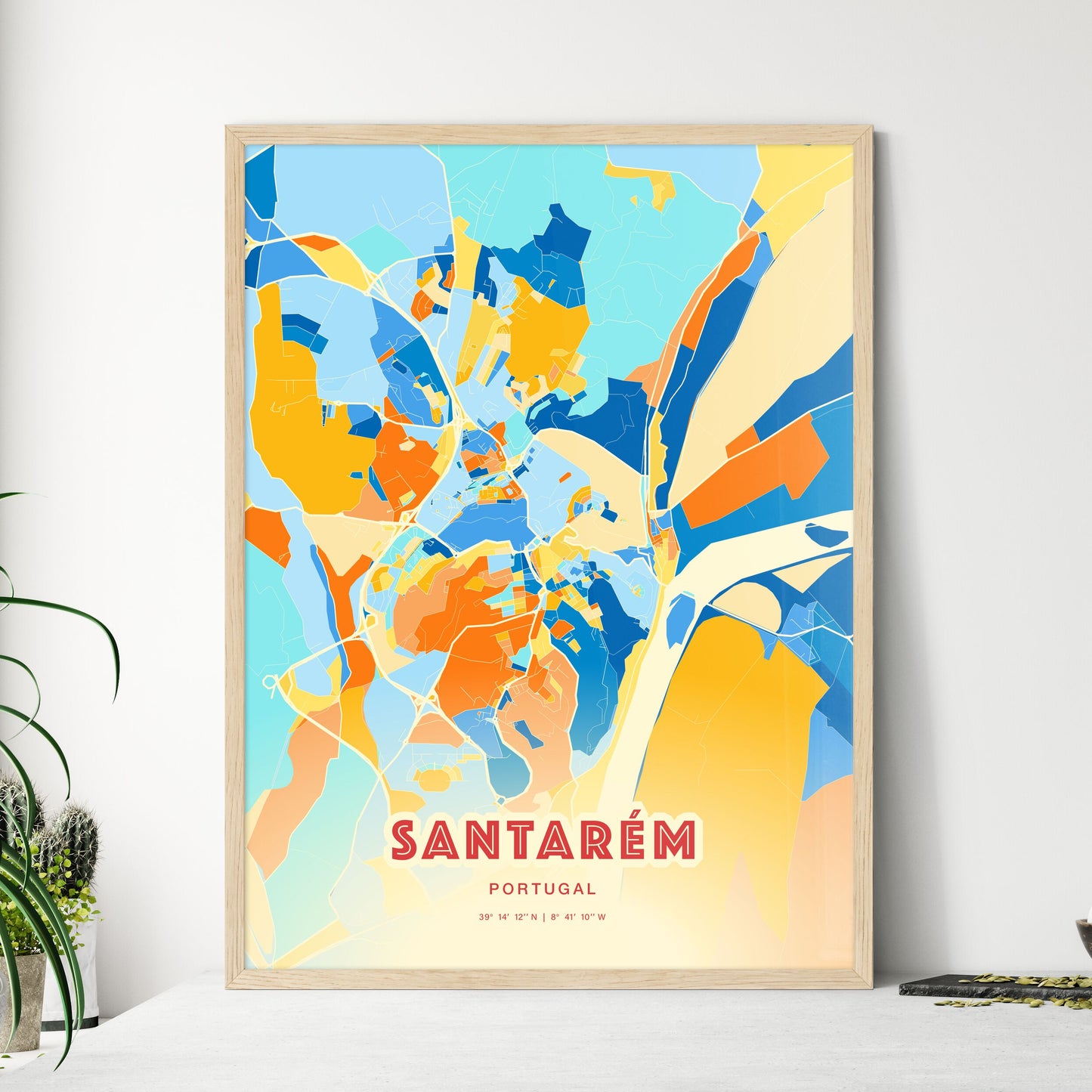 Colorful SANTARÉM PORTUGAL Fine Art Map Blue Orange