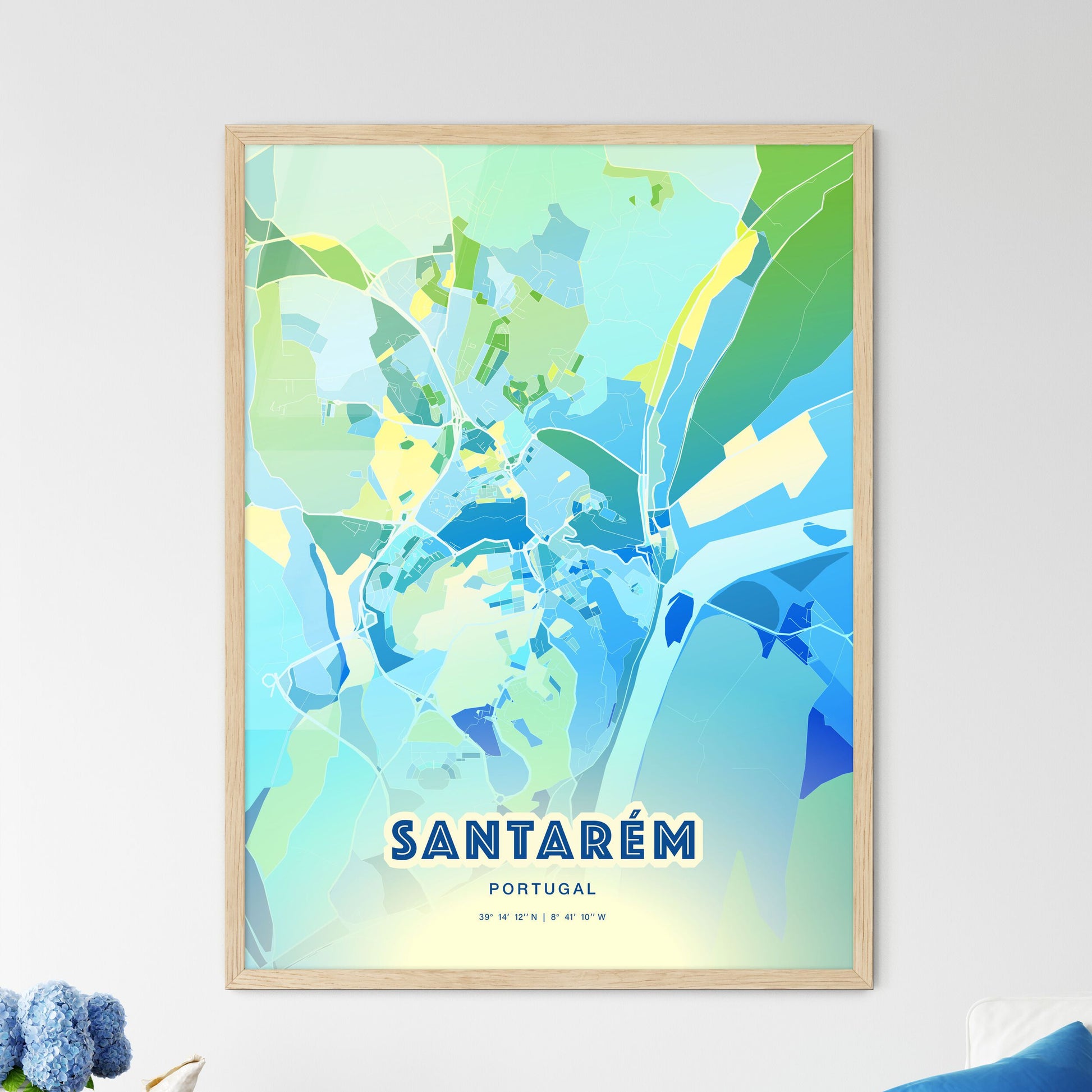 Colorful SANTARÉM PORTUGAL Fine Art Map Cool Blue