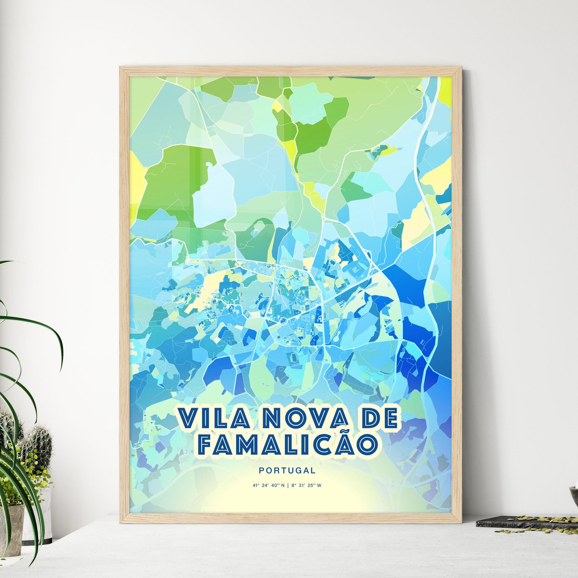 Colorful VILA NOVA DE FAMALICÃO PORTUGAL Fine Art Map Cool Blue