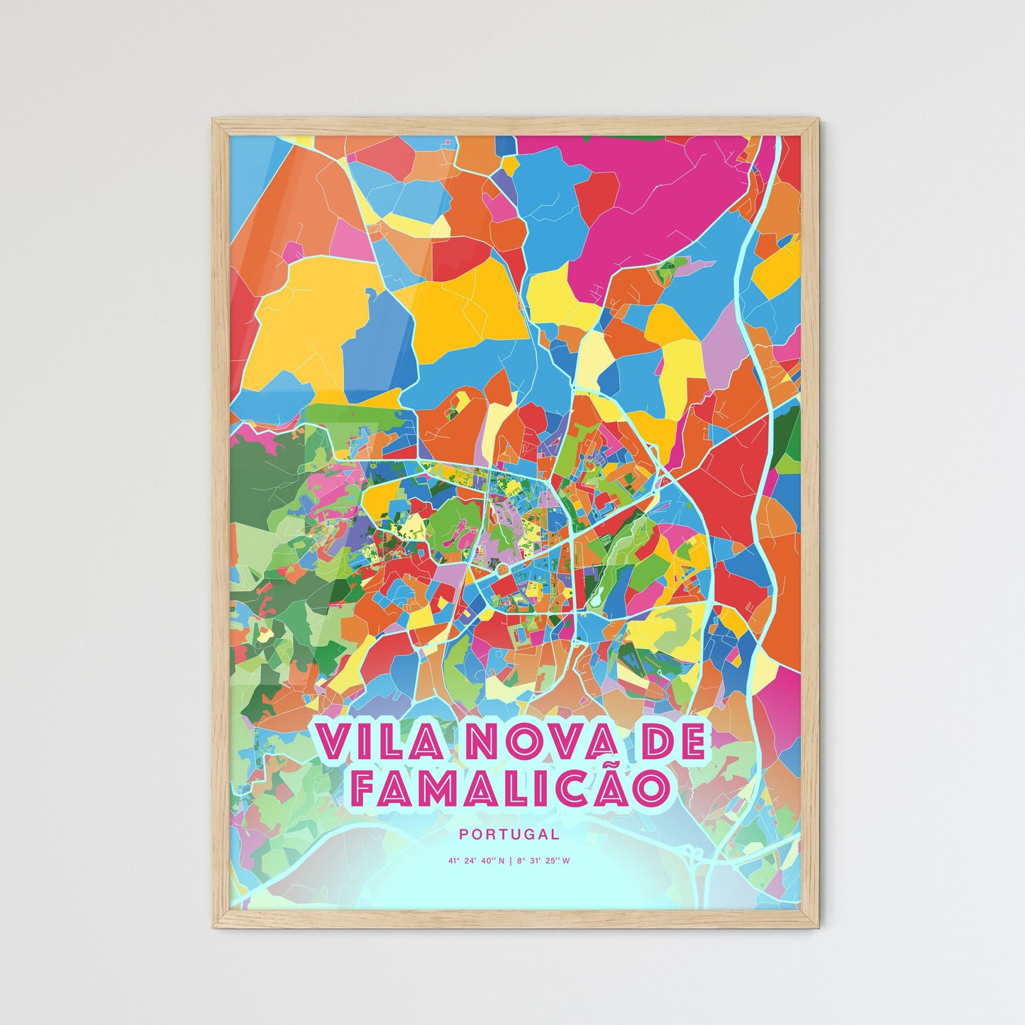 Colorful VILA NOVA DE FAMALICÃO PORTUGAL Fine Art Map Crazy Colors