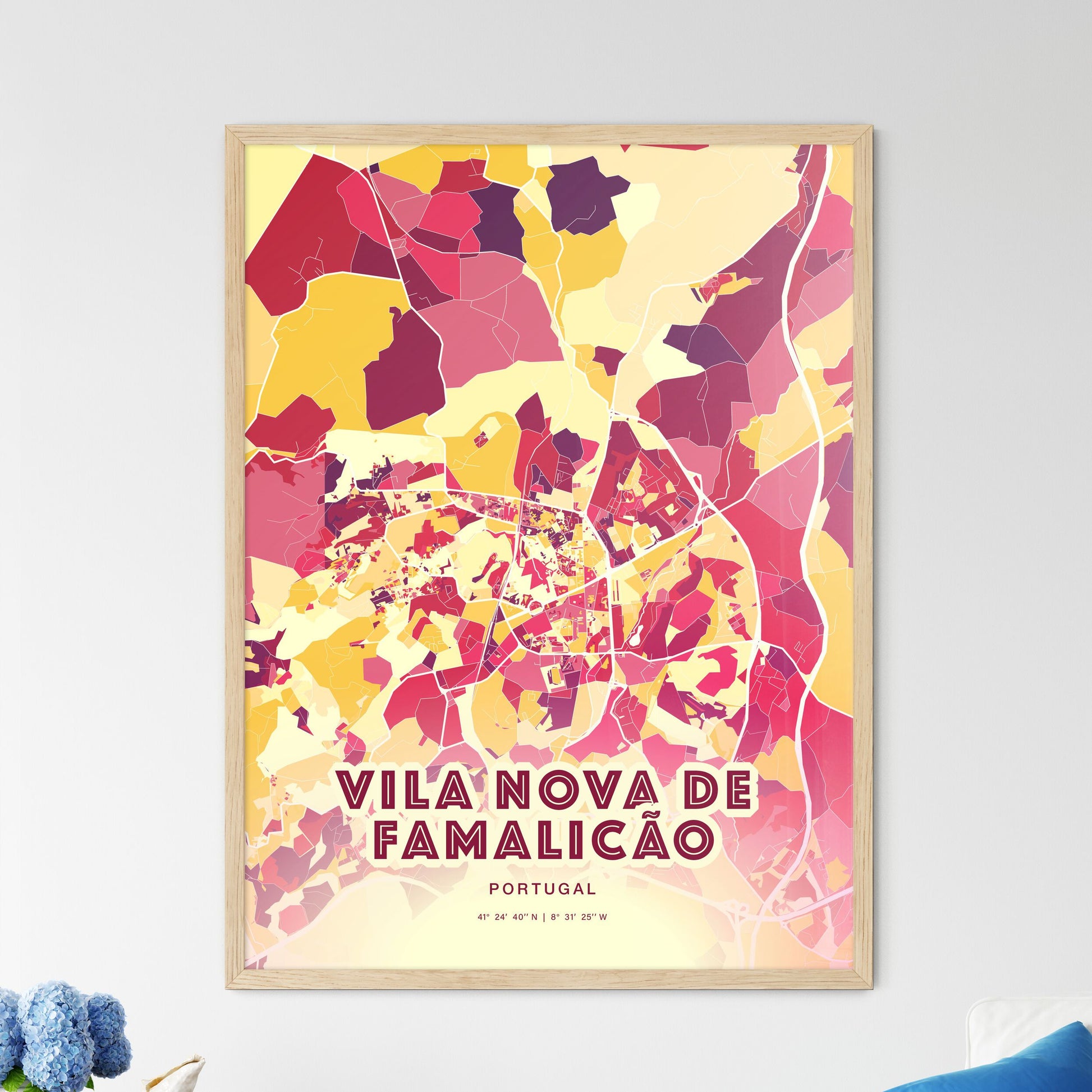 Colorful VILA NOVA DE FAMALICÃO PORTUGAL Fine Art Map Hot Red