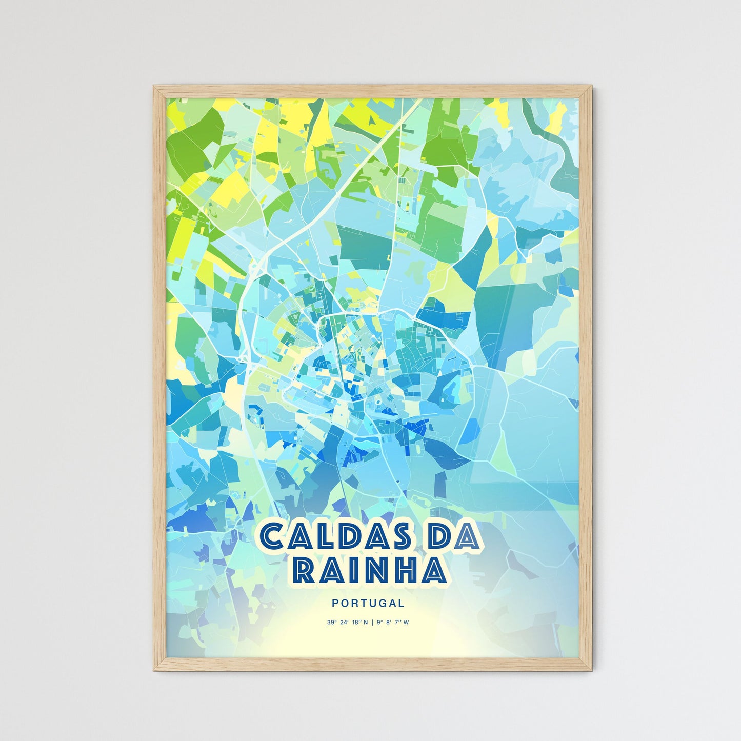 Colorful CALDAS DA RAINHA PORTUGAL Fine Art Map Cool Blue