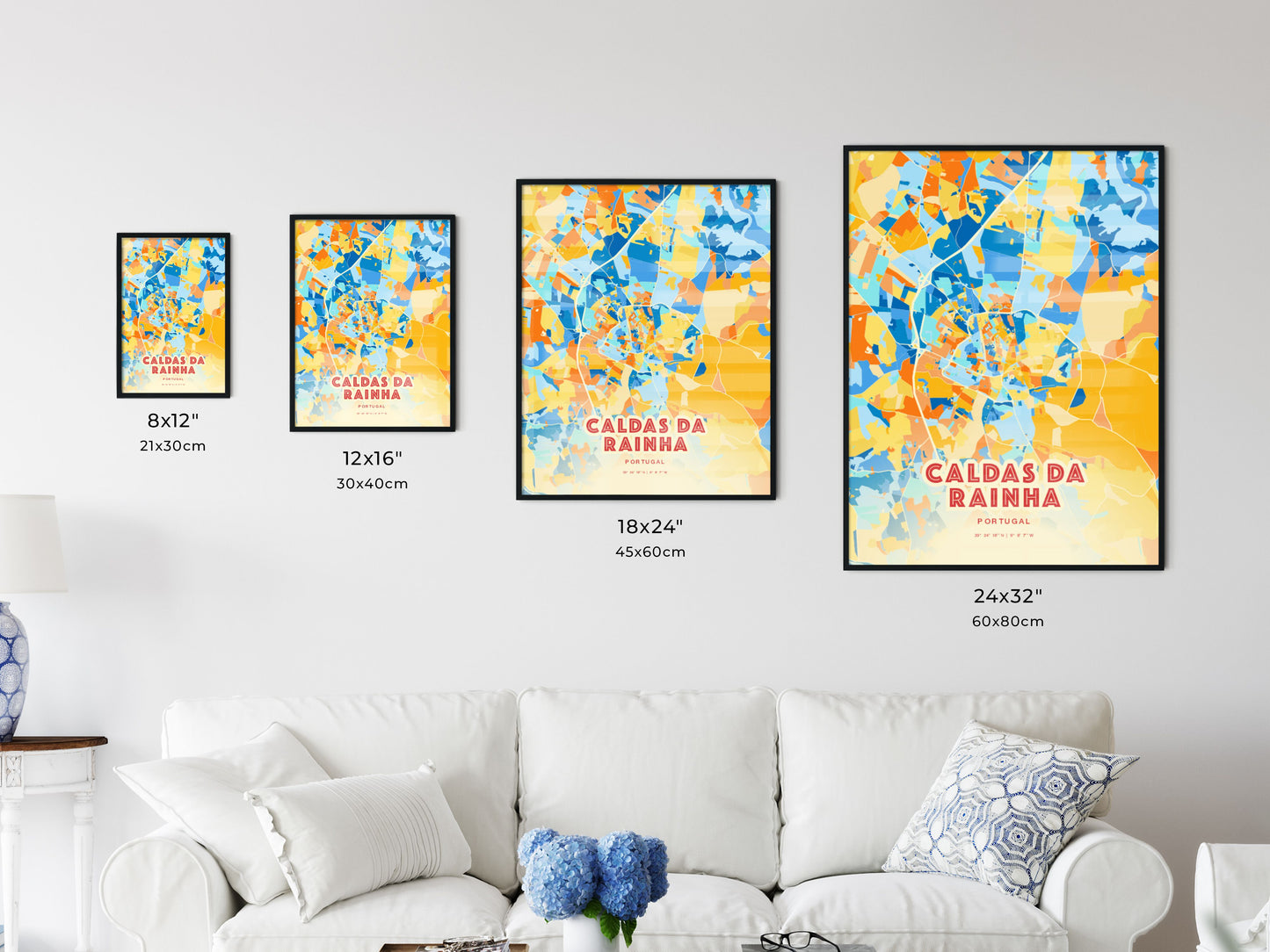 Colorful CALDAS DA RAINHA PORTUGAL Fine Art Map Blue Orange