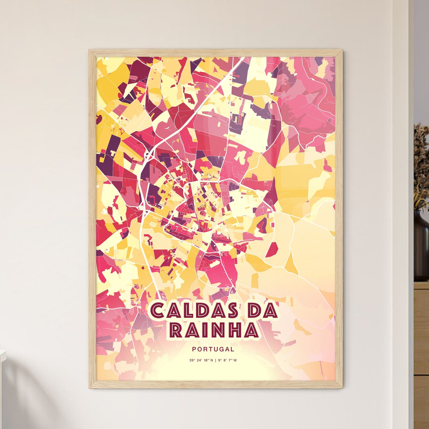 Colorful CALDAS DA RAINHA PORTUGAL Fine Art Map Hot Red