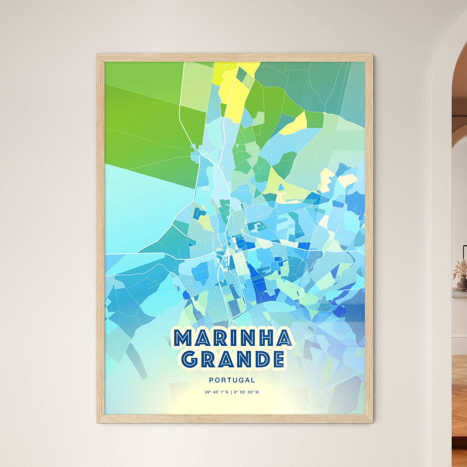 Colorful MARINHA GRANDE PORTUGAL Fine Art Map Cool Blue