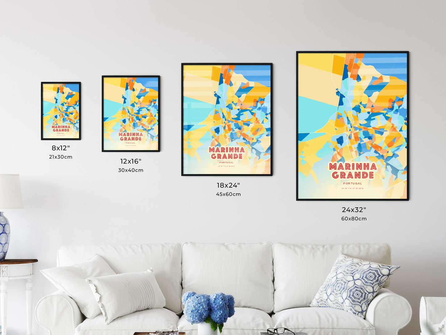 Colorful MARINHA GRANDE PORTUGAL Fine Art Map Blue Orange