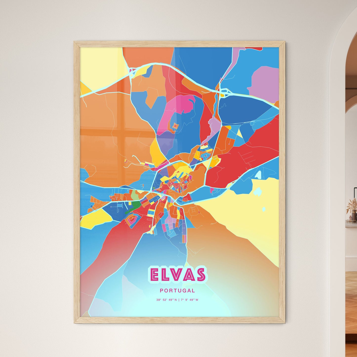 Colorful ELVAS PORTUGAL Fine Art Map Crazy Colors