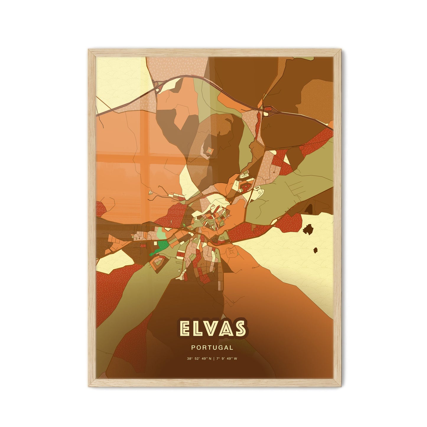 Colorful ELVAS PORTUGAL Fine Art Map Farmhouse