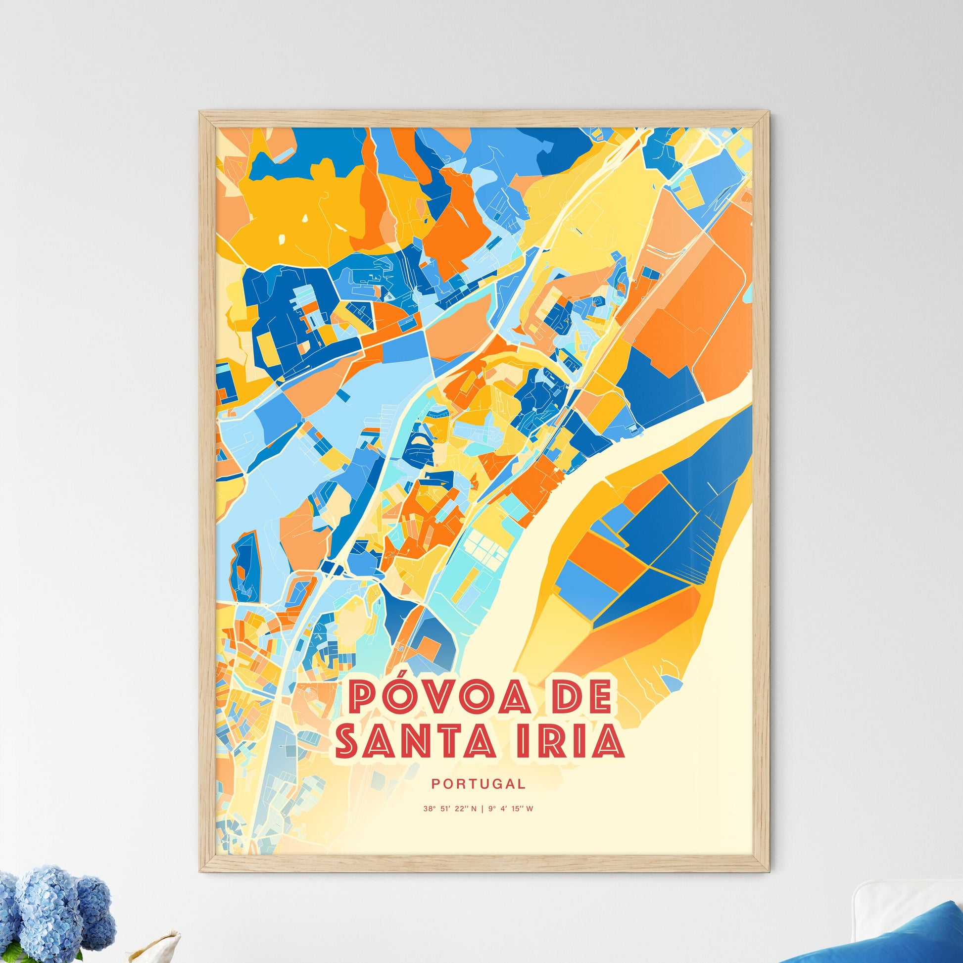 Colorful PÓVOA DE SANTA IRIA PORTUGAL Fine Art Map Blue Orange