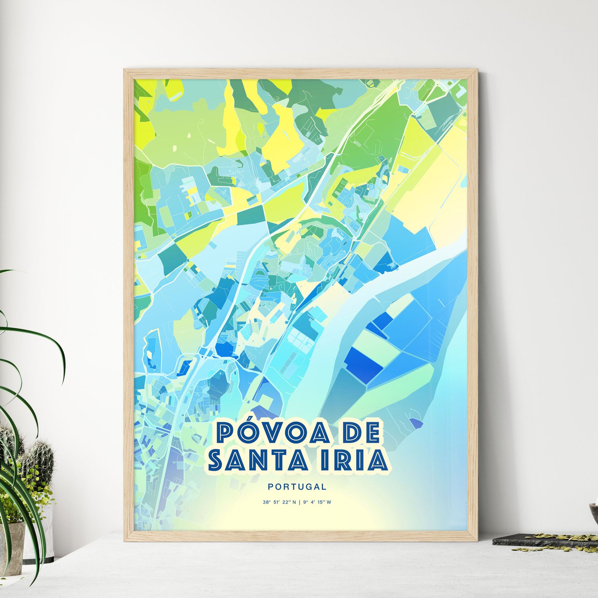 Colorful PÓVOA DE SANTA IRIA PORTUGAL Fine Art Map Cool Blue