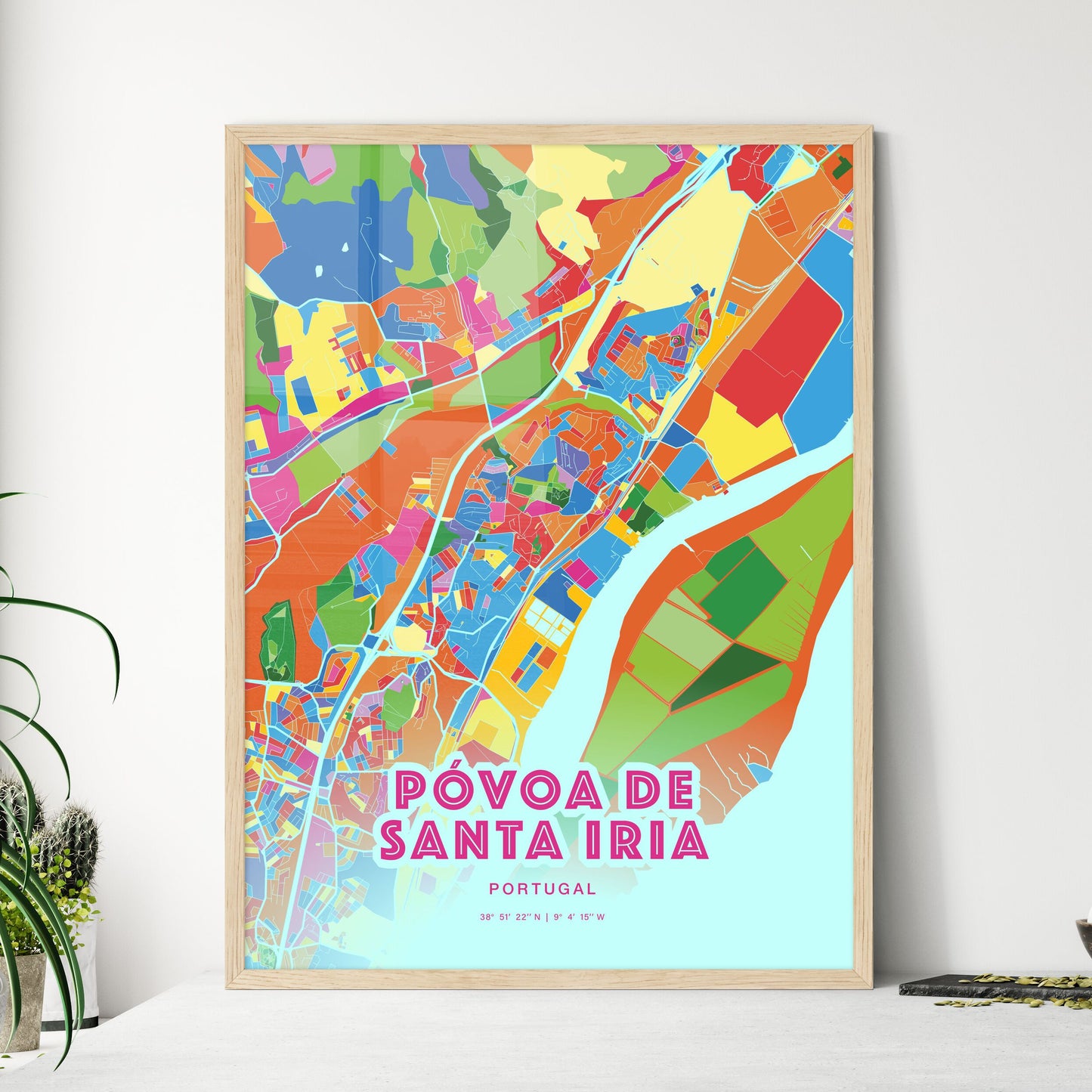 Colorful PÓVOA DE SANTA IRIA PORTUGAL Fine Art Map Crazy Colors