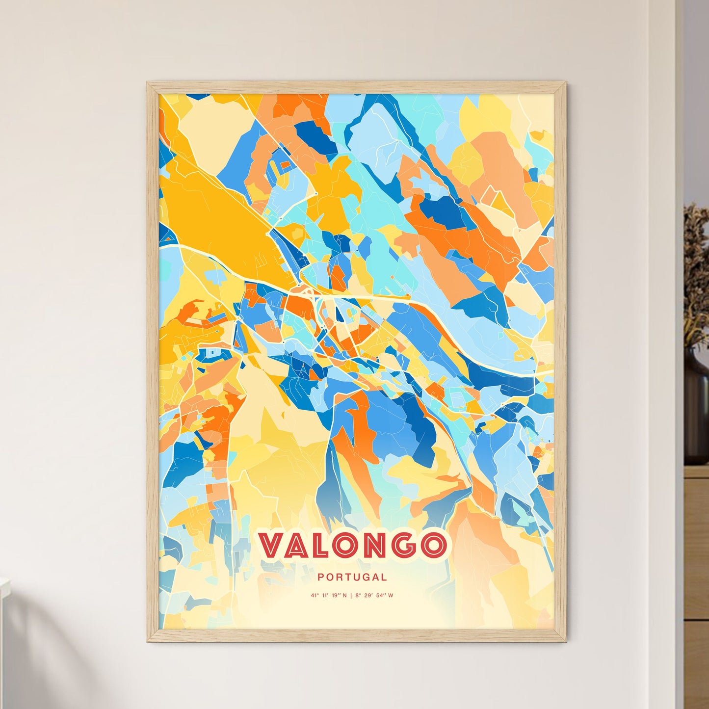 Colorful VALONGO PORTUGAL Fine Art Map Blue Orange