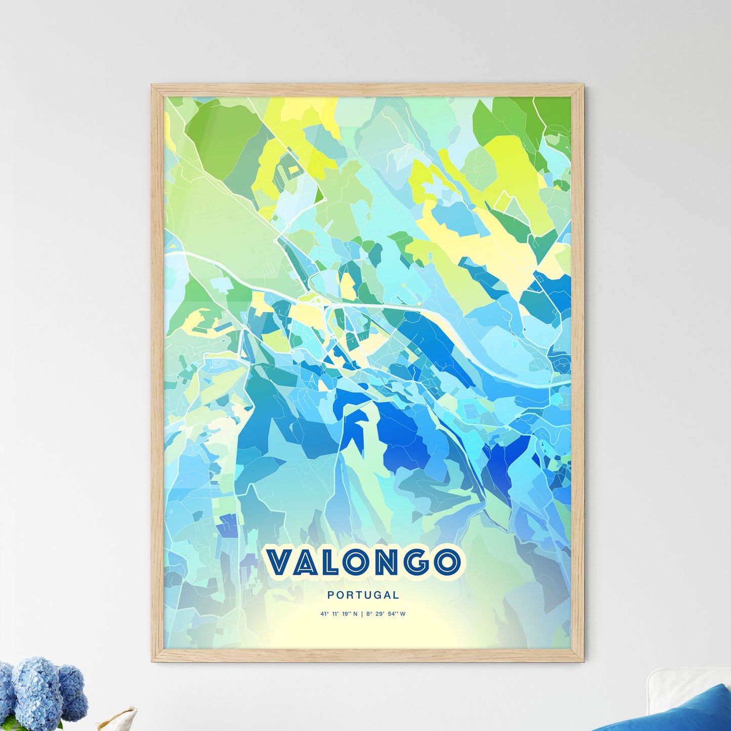 Colorful VALONGO PORTUGAL Fine Art Map Cool Blue