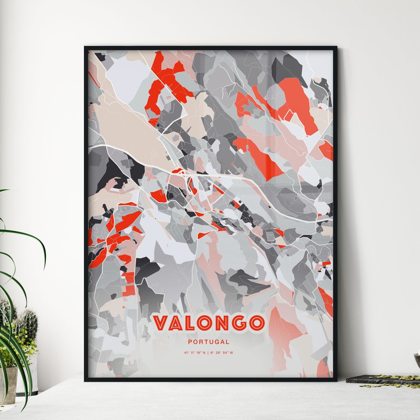 Colorful VALONGO PORTUGAL Fine Art Map Modern