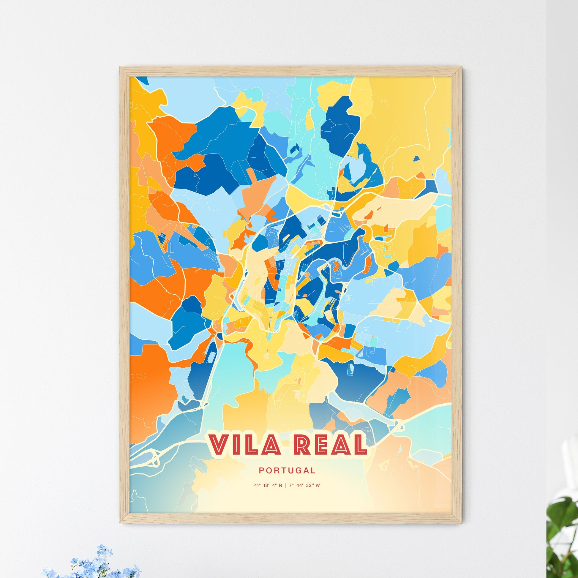 Colorful VILA REAL PORTUGAL Fine Art Map Blue Orange