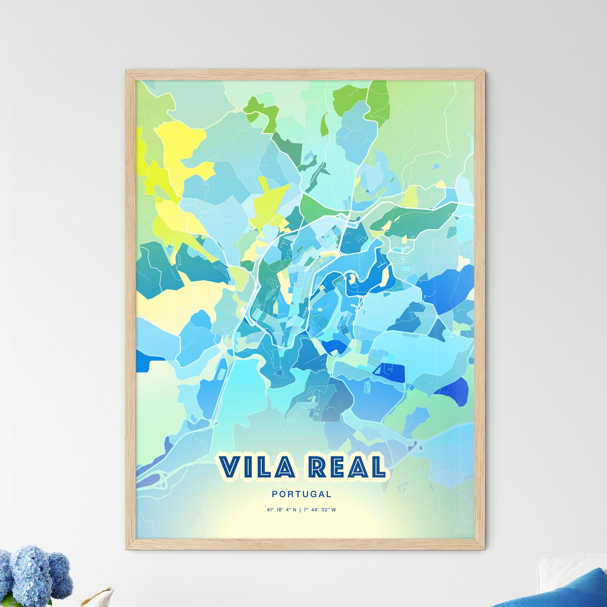 Colorful VILA REAL PORTUGAL Fine Art Map Cool Blue