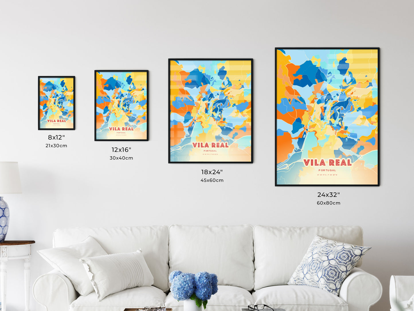 Colorful VILA REAL PORTUGAL Fine Art Map Blue Orange