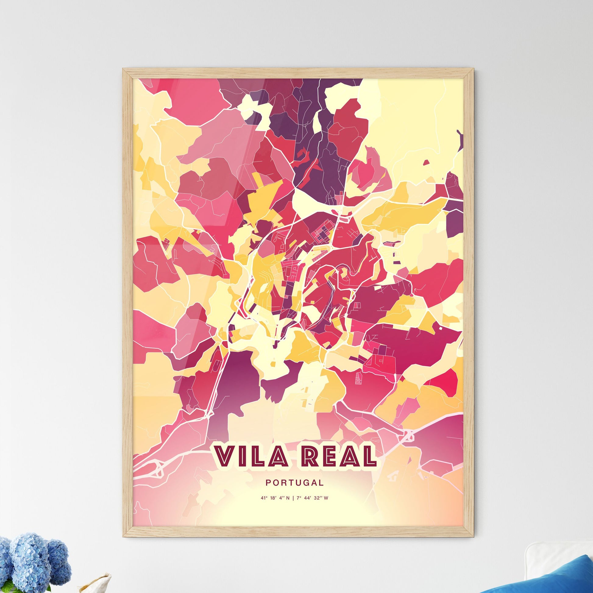 Colorful VILA REAL PORTUGAL Fine Art Map Hot Red