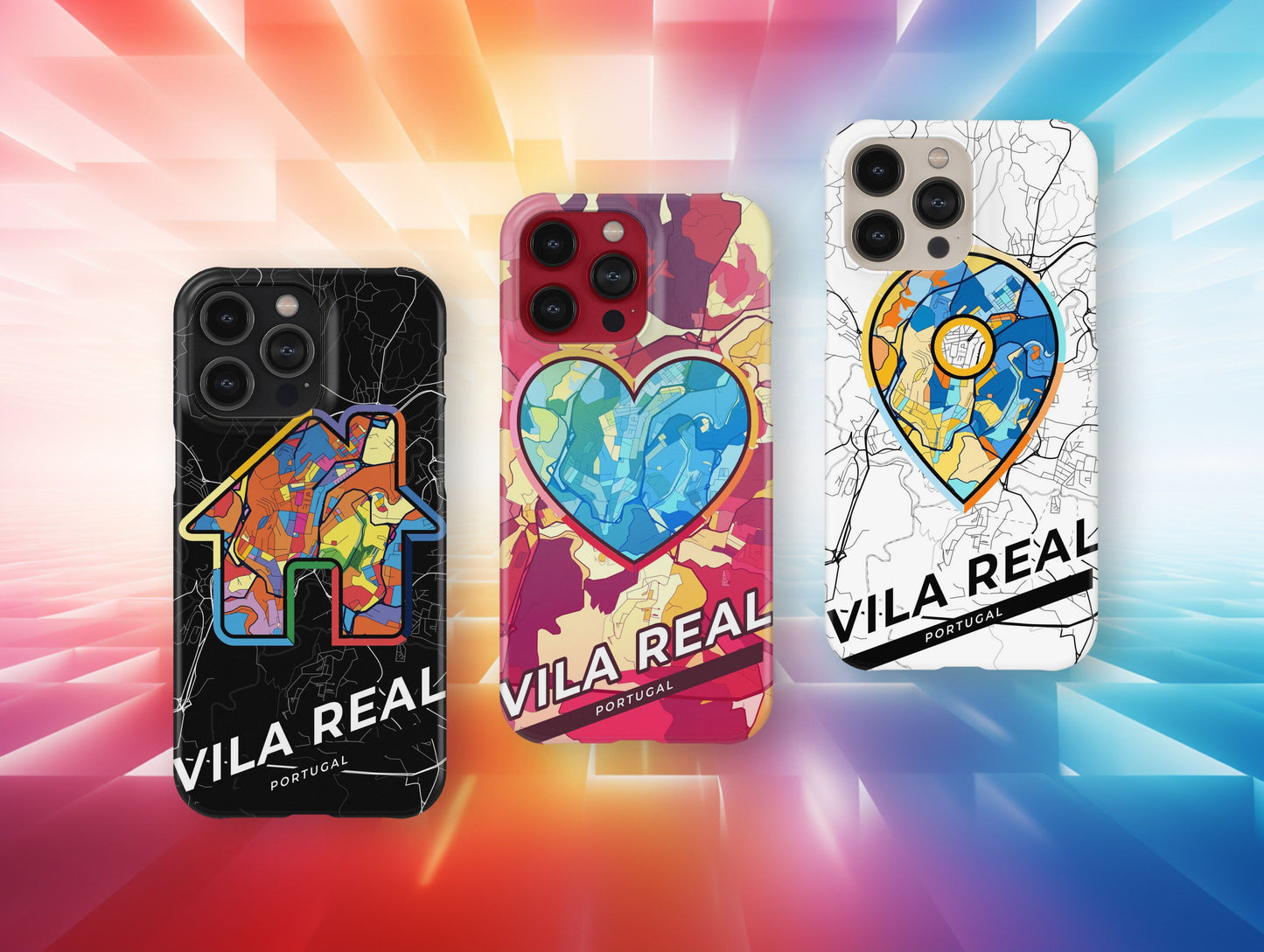 Vila Real Portugal slim phone case with colorful icon