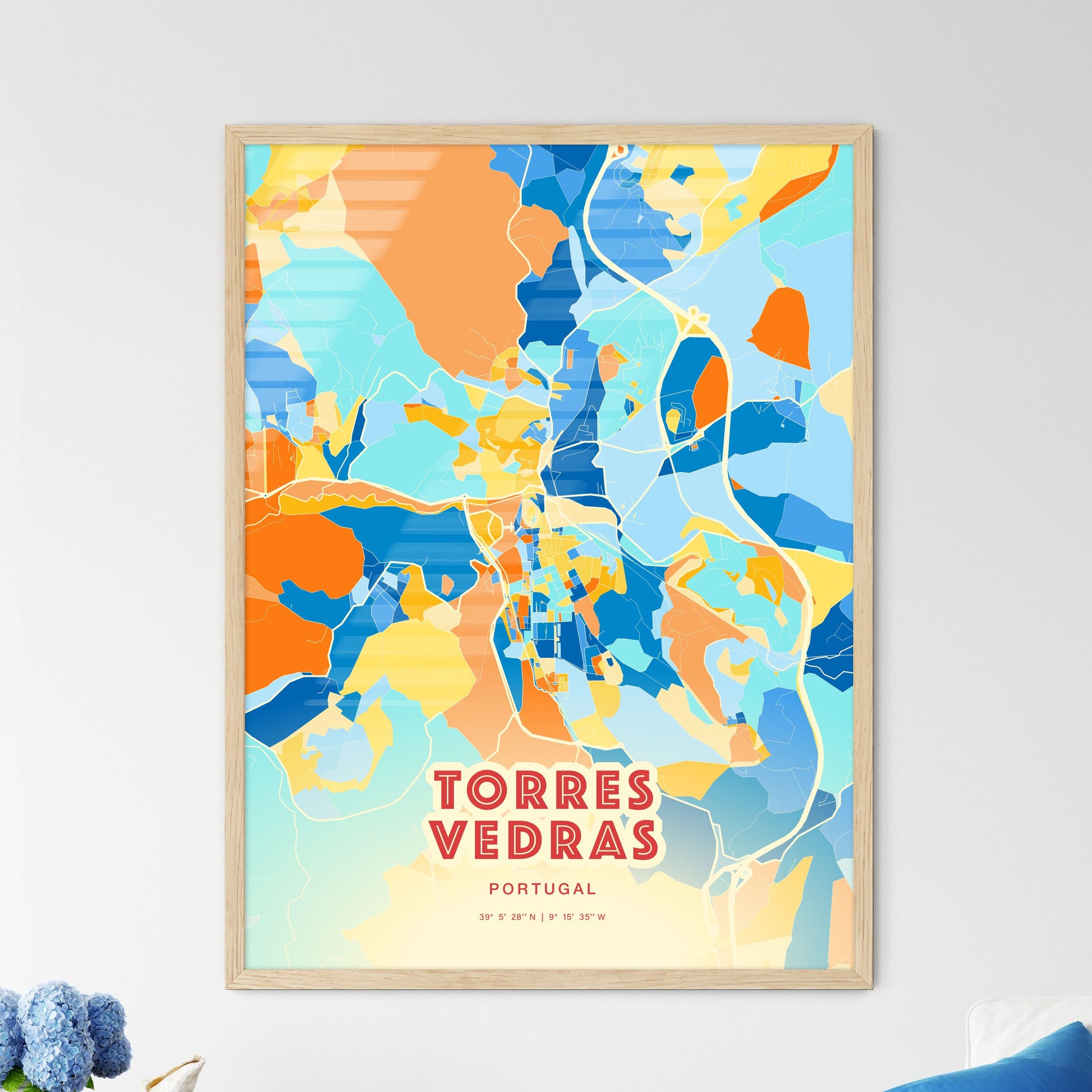 Colorful TORRES VEDRAS PORTUGAL Fine Art Map Blue Orange