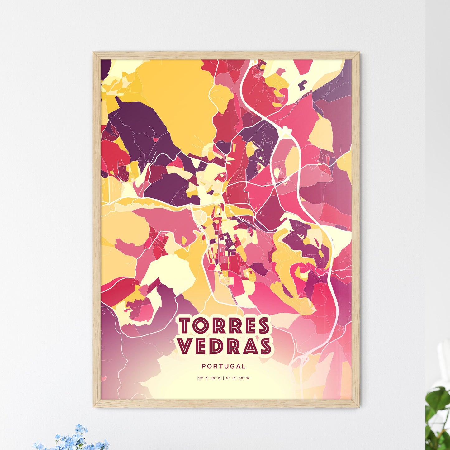 Colorful TORRES VEDRAS PORTUGAL Fine Art Map Hot Red