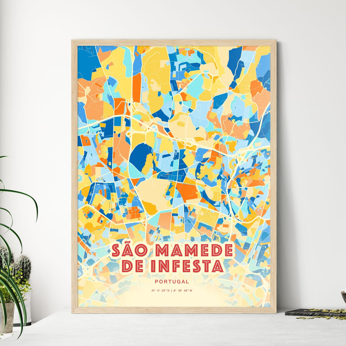 Colorful SÃO MAMEDE DE INFESTA PORTUGAL Fine Art Map Blue Orange