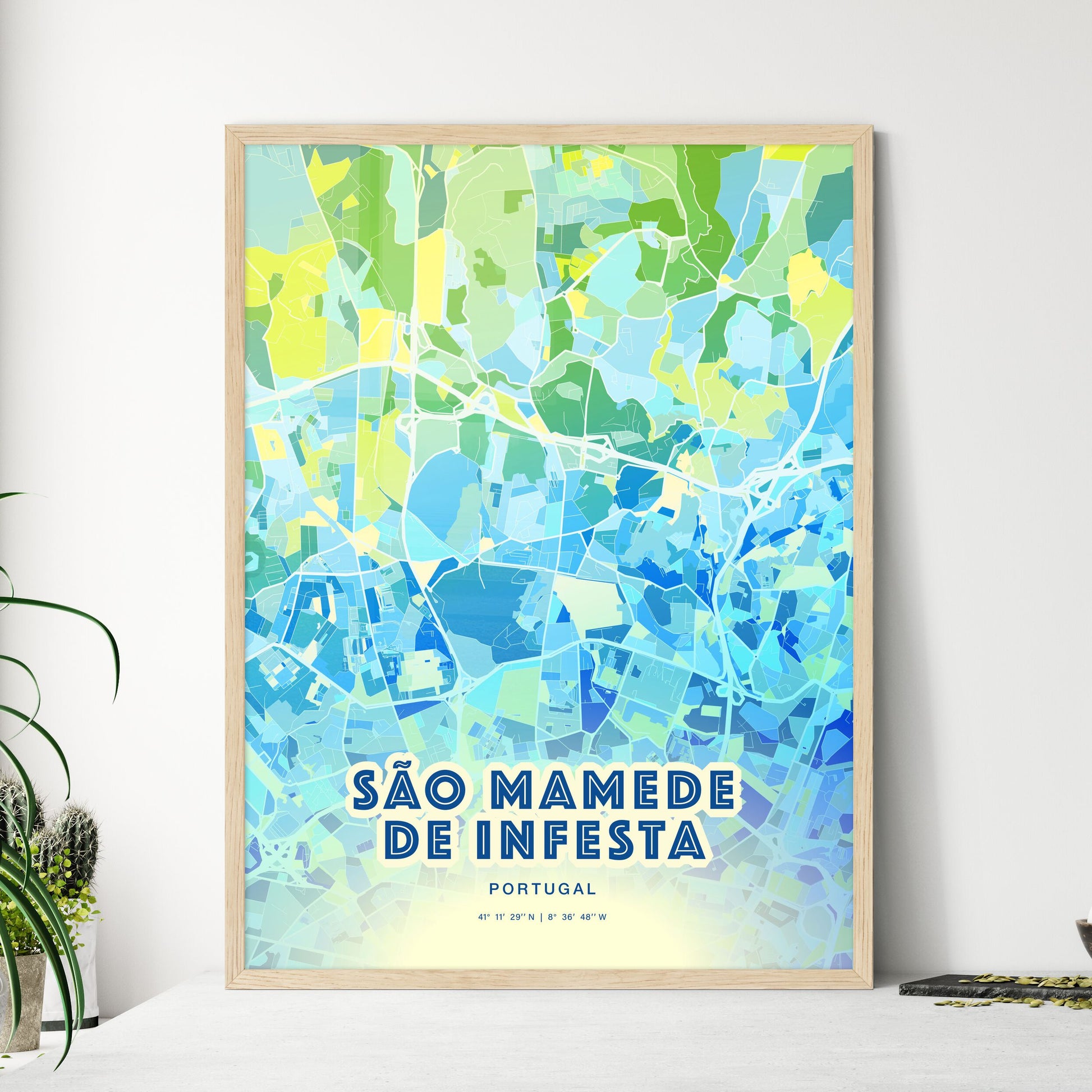 Colorful SÃO MAMEDE DE INFESTA PORTUGAL Fine Art Map Cool Blue