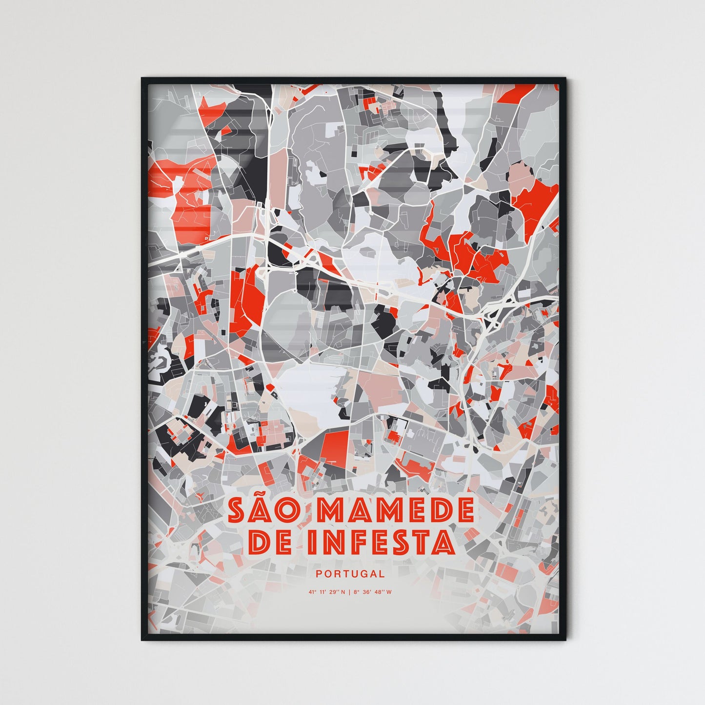 Colorful SÃO MAMEDE DE INFESTA PORTUGAL Fine Art Map Modern