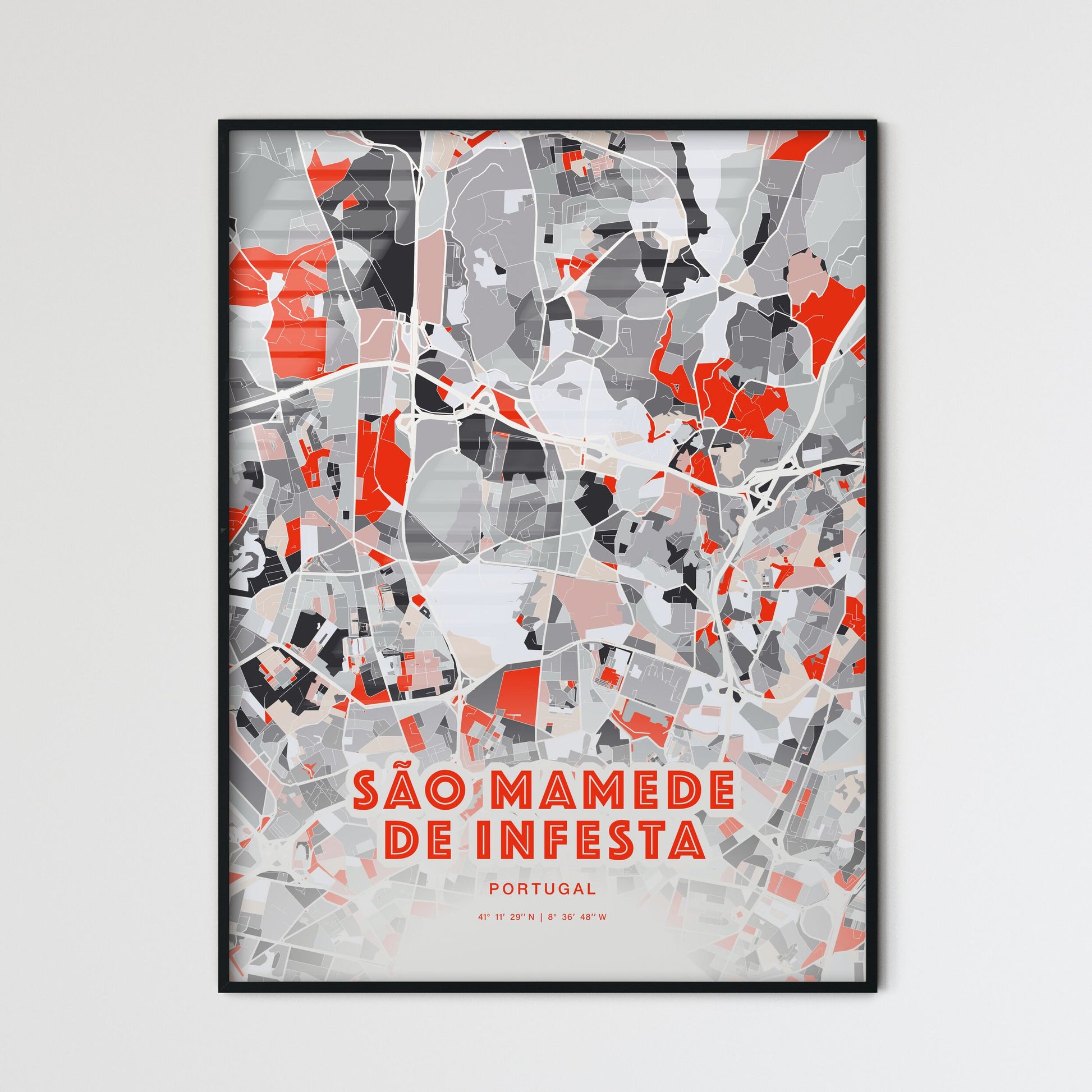 Colorful SÃO MAMEDE DE INFESTA PORTUGAL Fine Art Map Modern