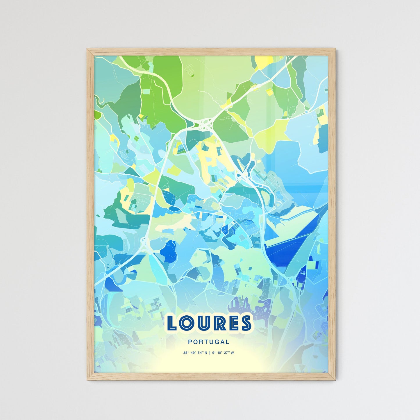 Colorful LOURES PORTUGAL Fine Art Map Cool Blue