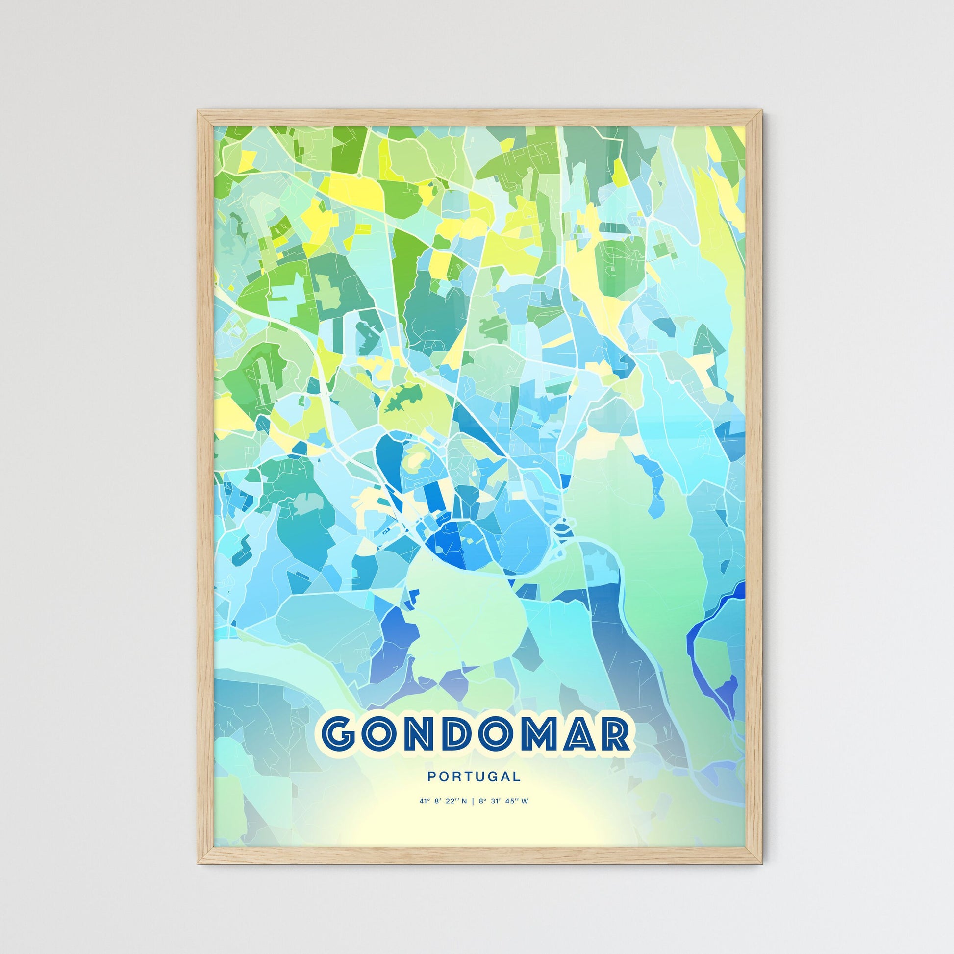 Colorful GONDOMAR PORTUGAL Fine Art Map Cool Blue