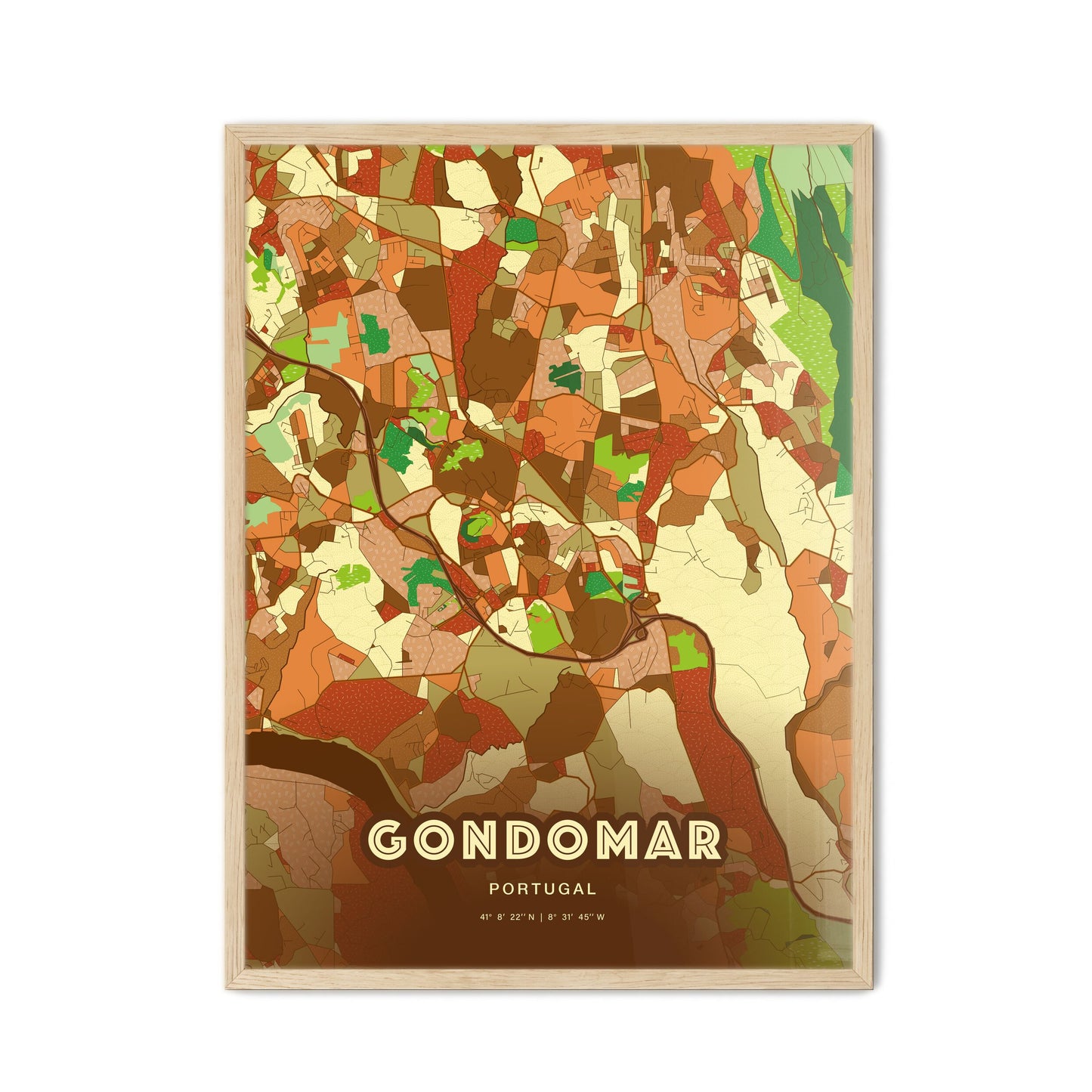 Colorful GONDOMAR PORTUGAL Fine Art Map Farmhouse