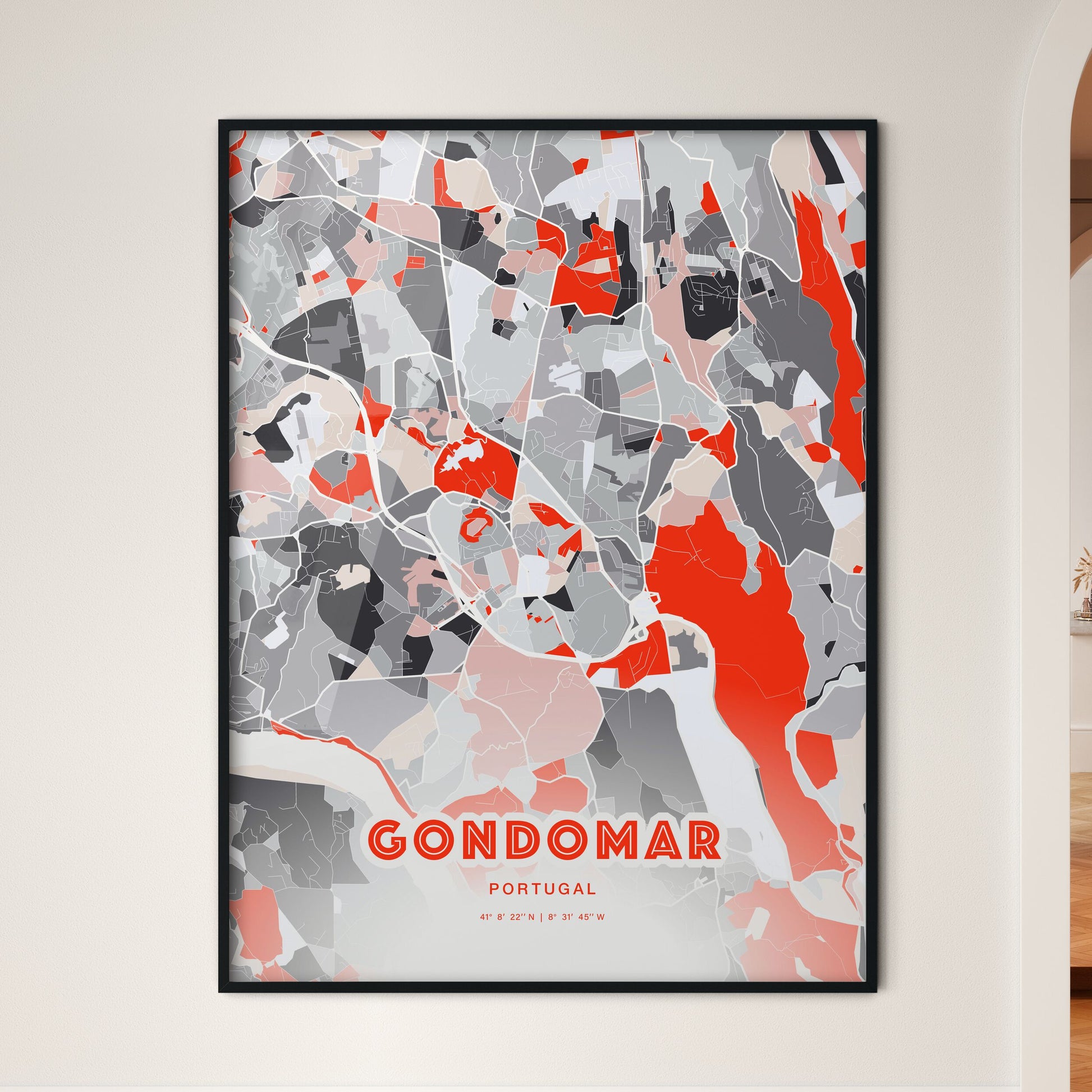 Colorful GONDOMAR PORTUGAL Fine Art Map Modern