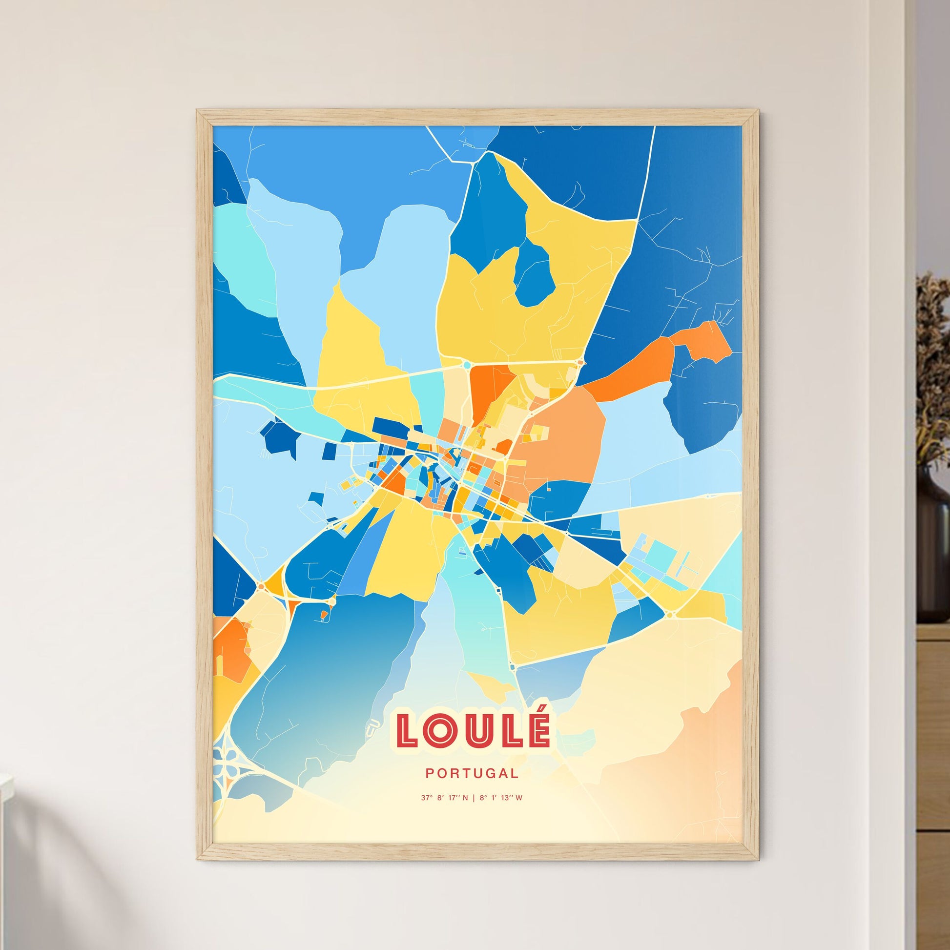 Colorful LOULÉ PORTUGAL Fine Art Map Blue Orange