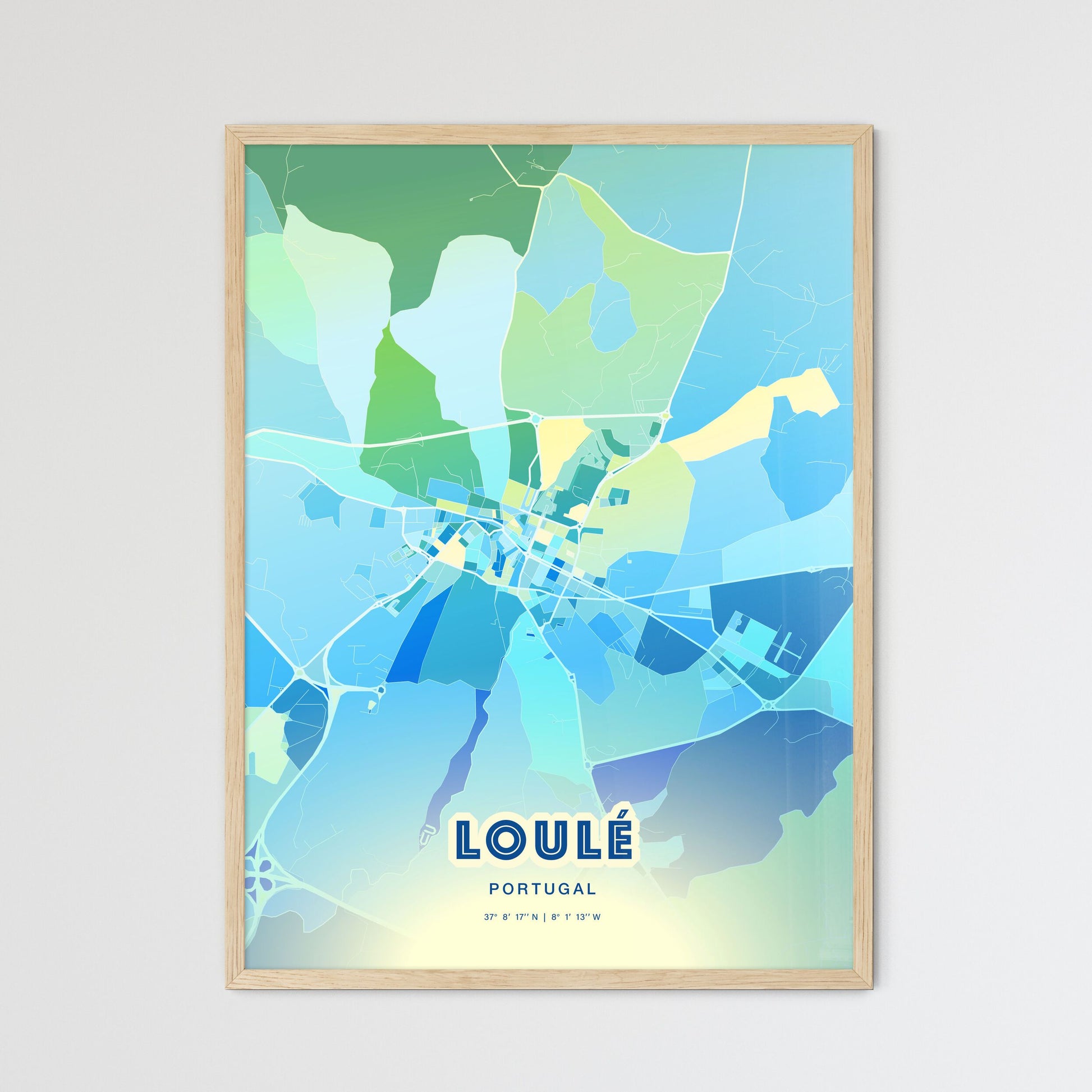 Colorful LOULÉ PORTUGAL Fine Art Map Cool Blue