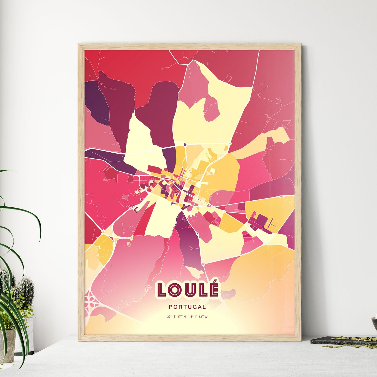 Colorful LOULÉ PORTUGAL Fine Art Map Hot Red