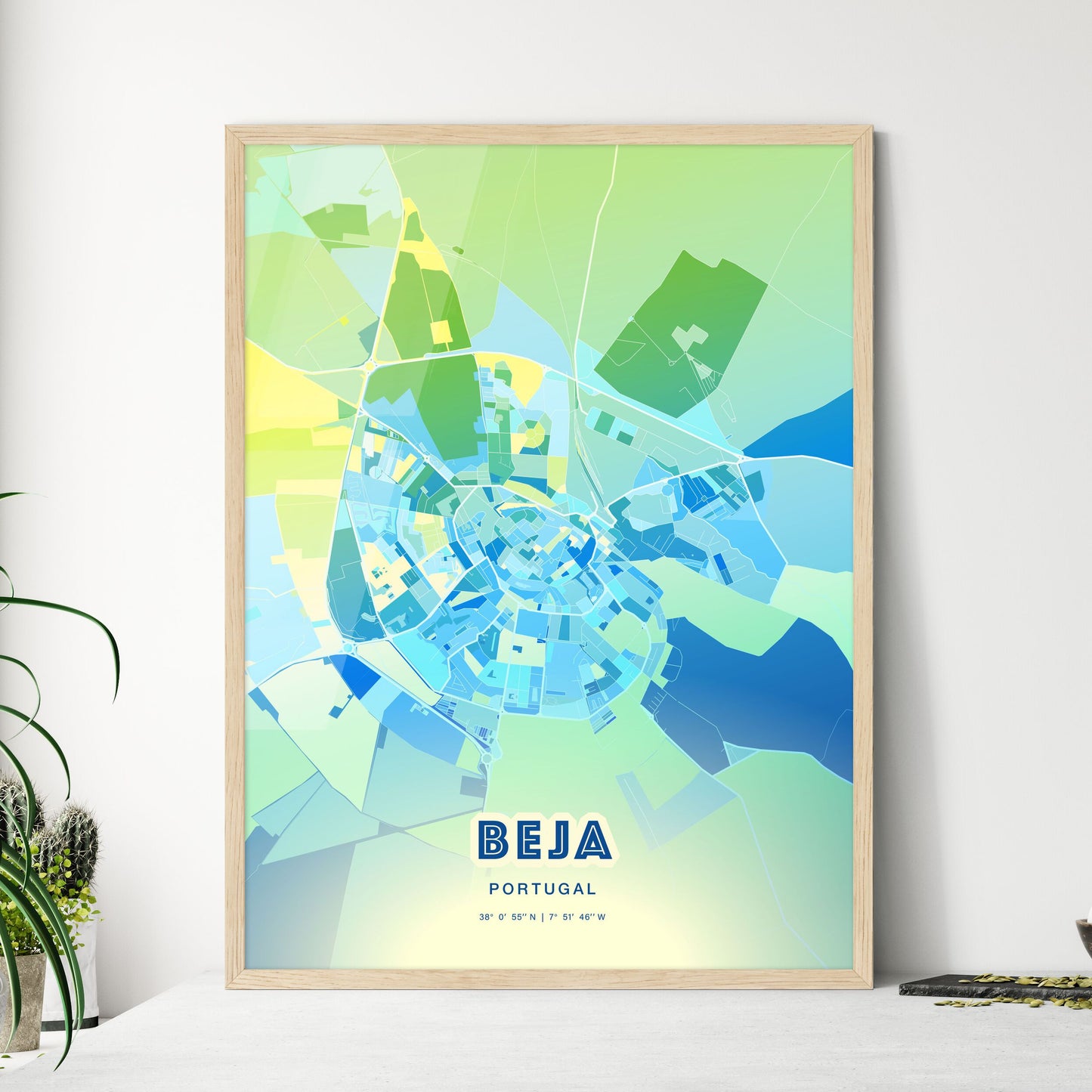 Colorful BEJA PORTUGAL Fine Art Map Cool Blue