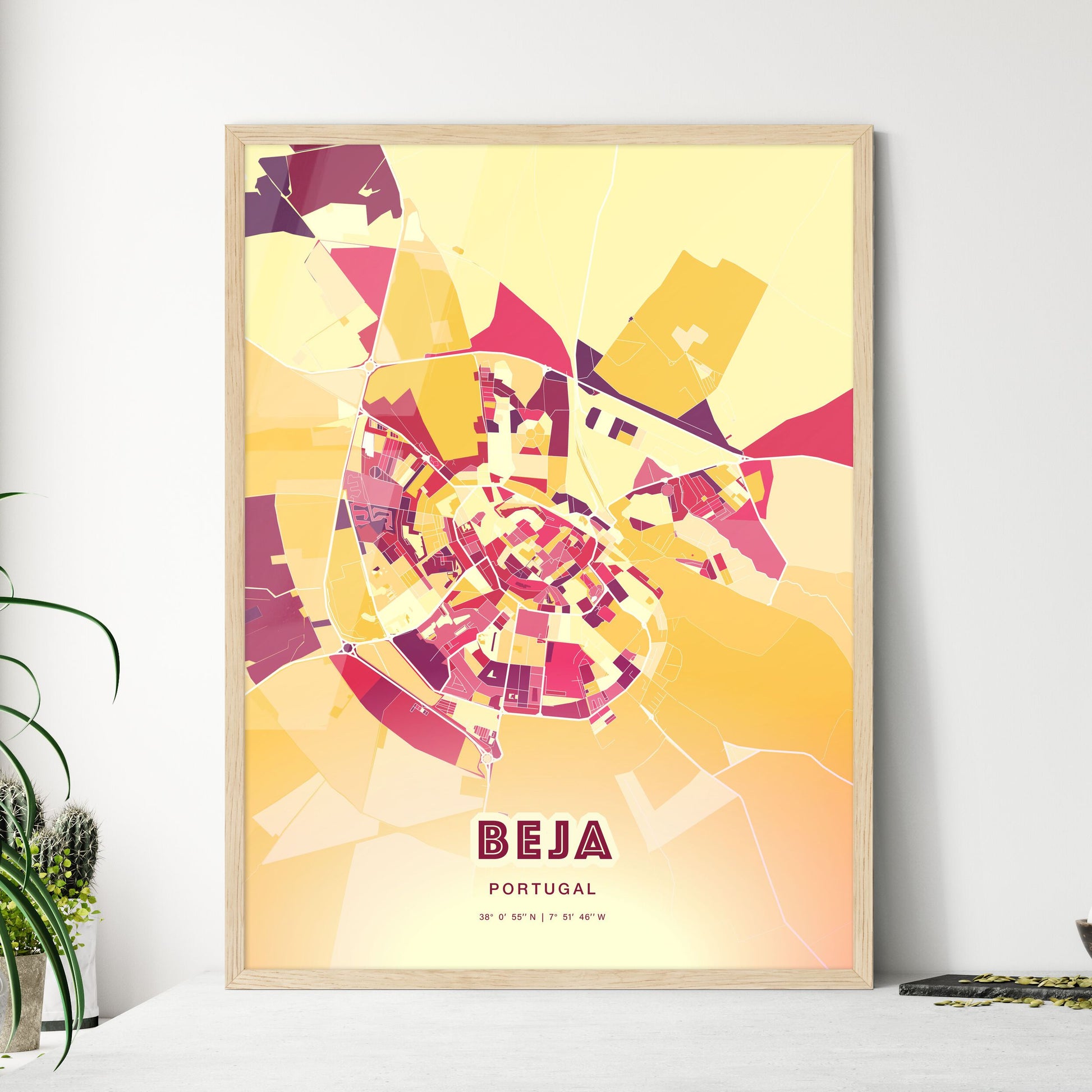 Colorful BEJA PORTUGAL Fine Art Map Hot Red