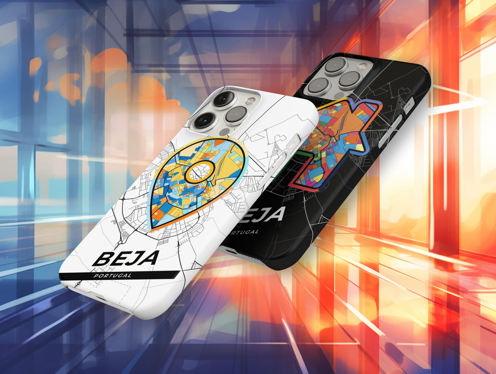 Beja Portugal slim phone case with colorful icon. Birthday, wedding or housewarming gift. Couple match cases.