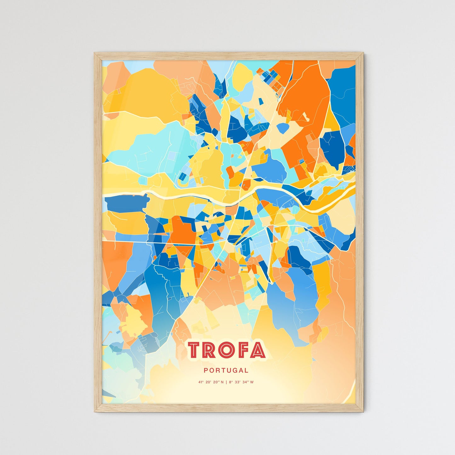 Colorful TROFA PORTUGAL Fine Art Map Blue Orange