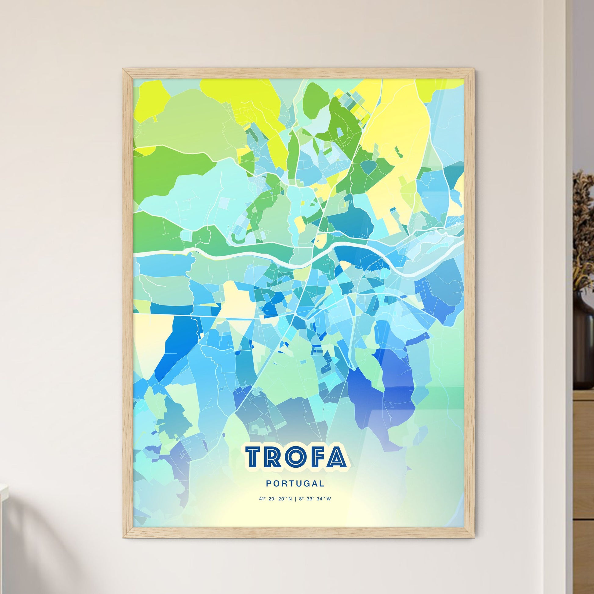 Colorful TROFA PORTUGAL Fine Art Map Cool Blue