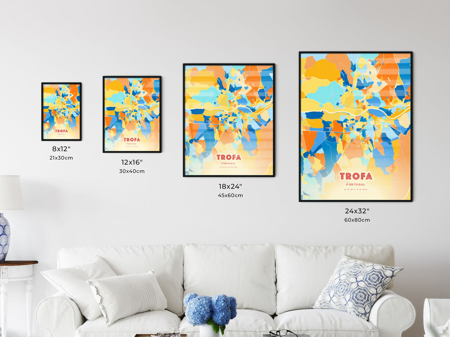 Colorful TROFA PORTUGAL Fine Art Map Blue Orange