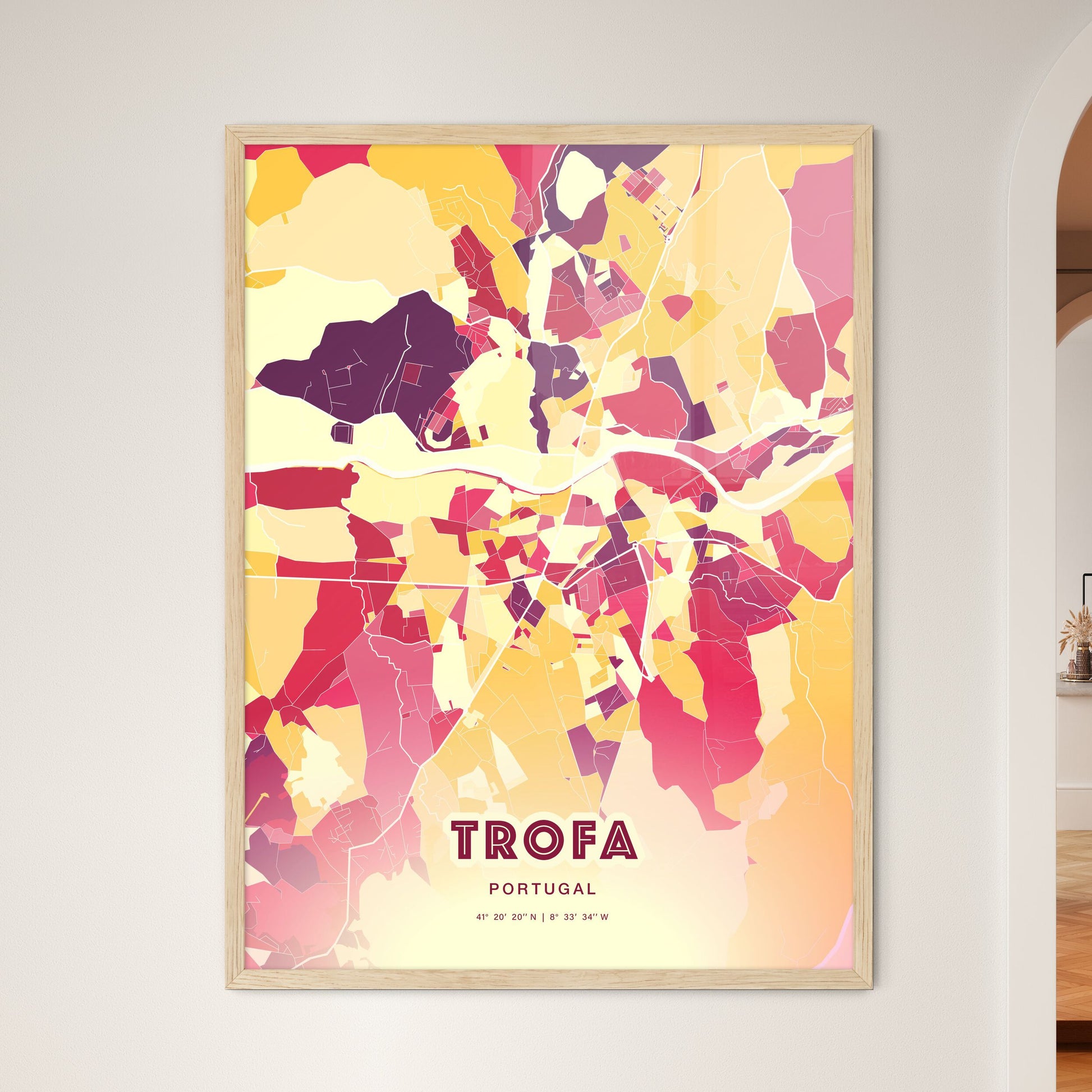 Colorful TROFA PORTUGAL Fine Art Map Hot Red