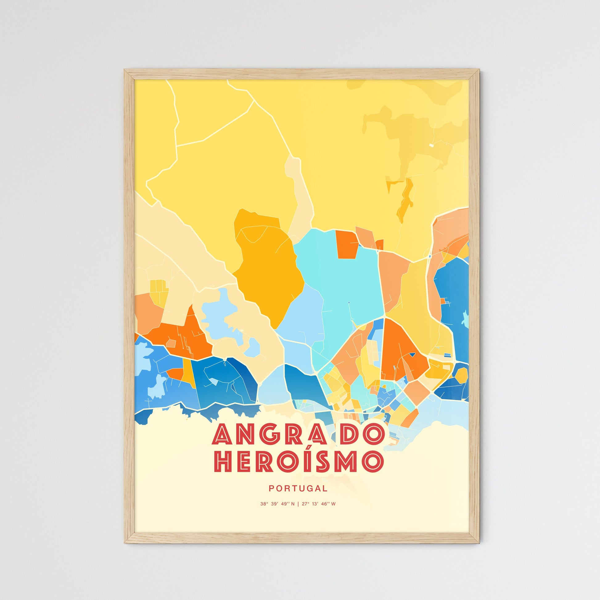 Colorful ANGRA DO HEROÍSMO PORTUGAL Fine Art Map Blue Orange