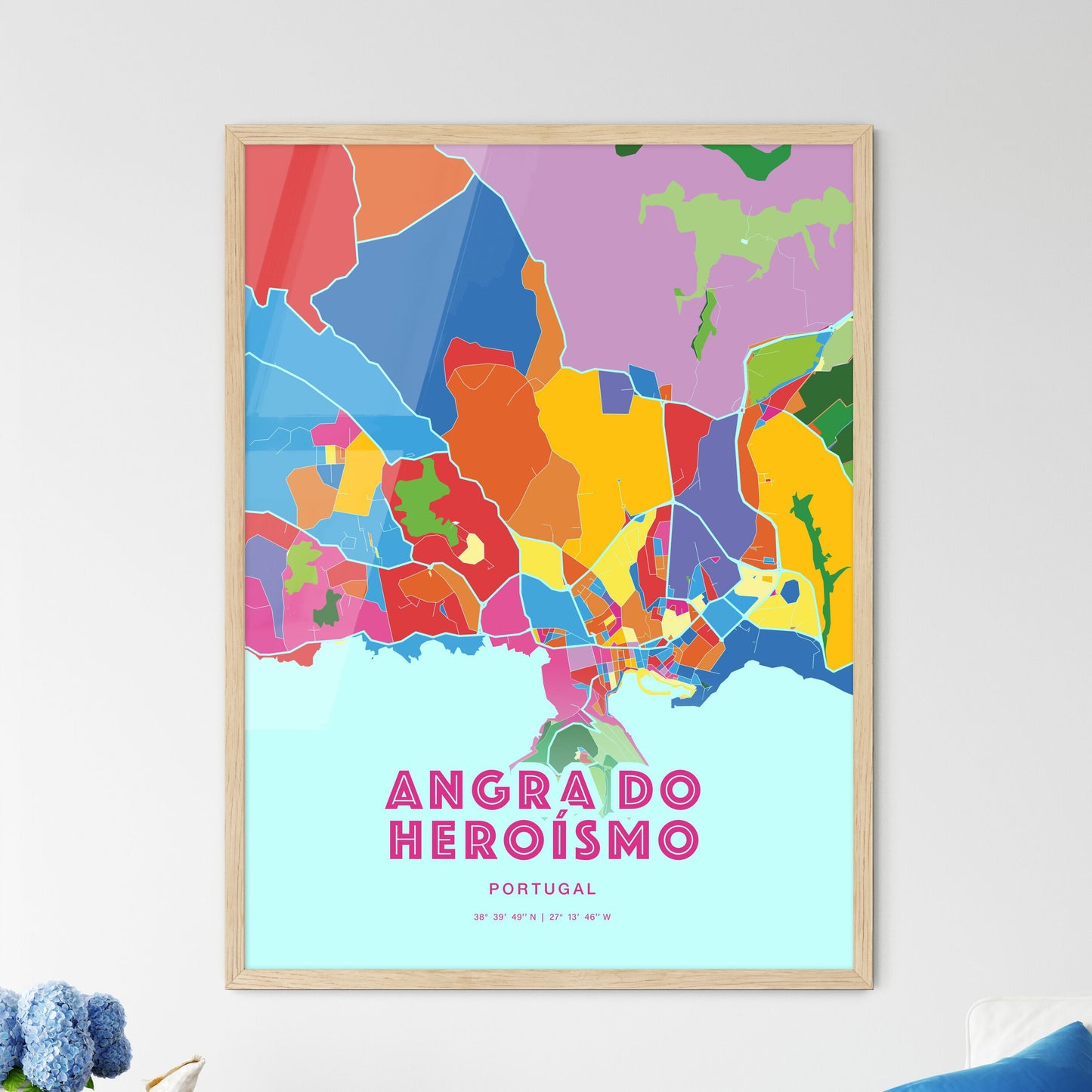 Colorful ANGRA DO HEROÍSMO PORTUGAL Fine Art Map Crazy Colors