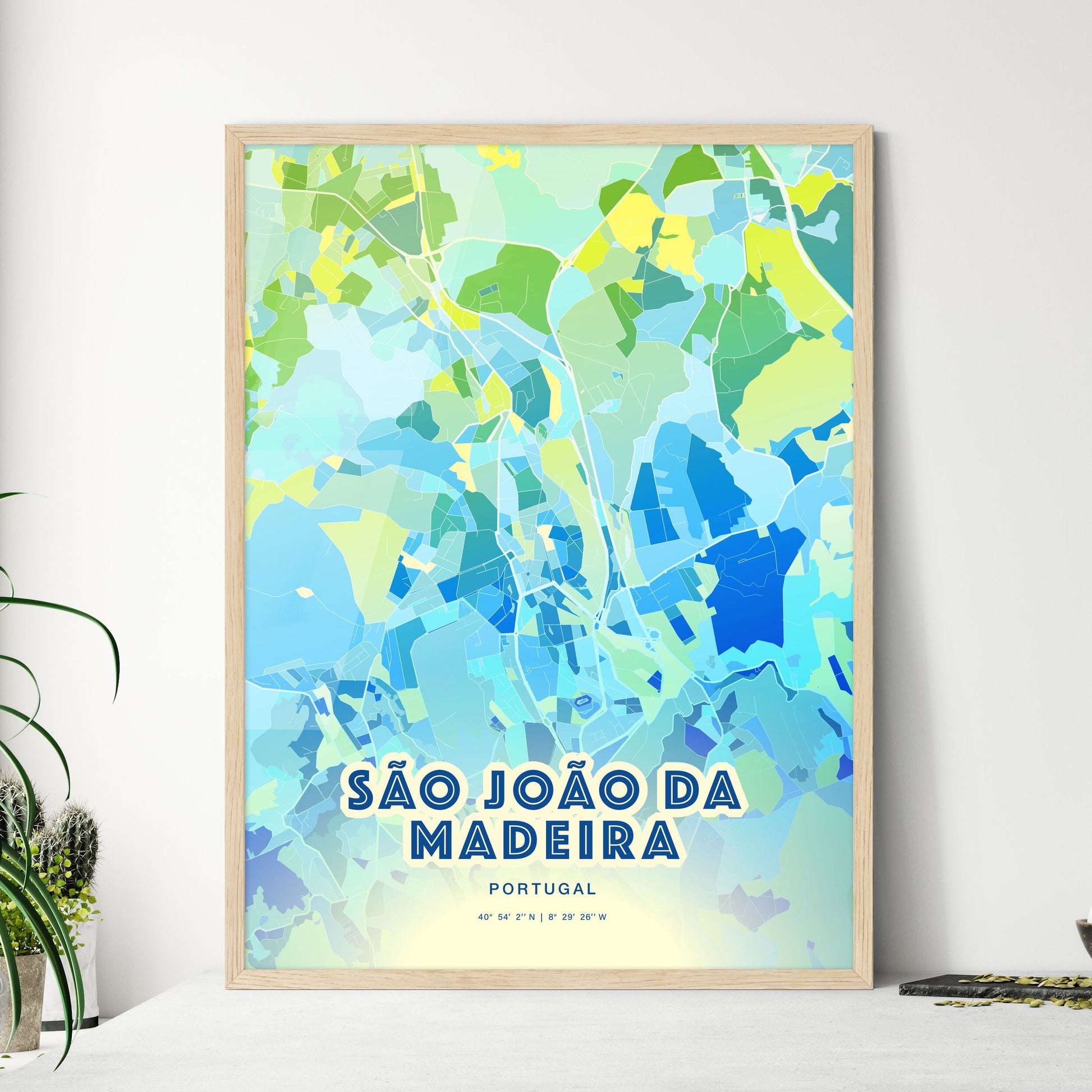 Colorful SÃO JOÃO DA MADEIRA PORTUGAL Fine Art Map Cool Blue