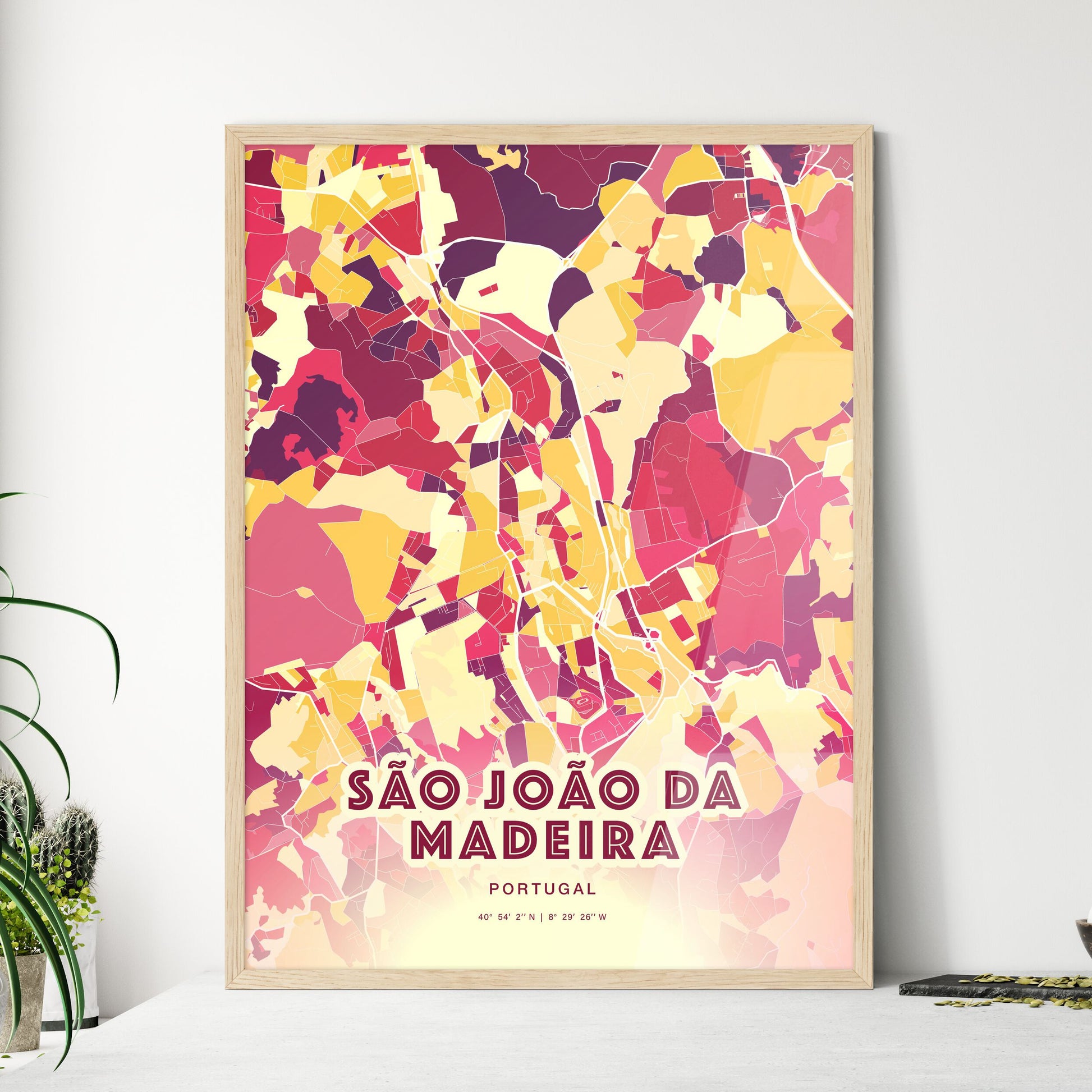 Colorful SÃO JOÃO DA MADEIRA PORTUGAL Fine Art Map Hot Red