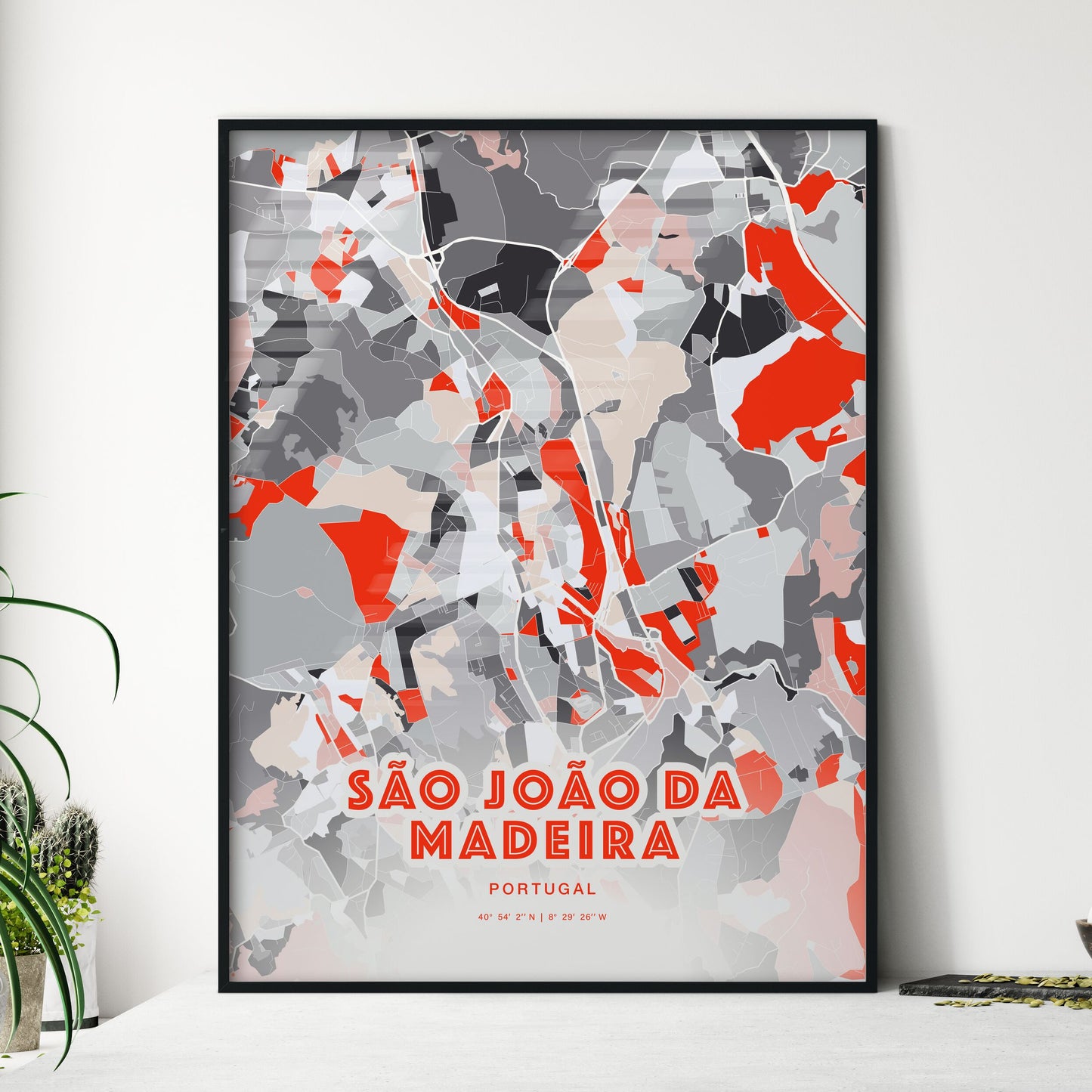 Colorful SÃO JOÃO DA MADEIRA PORTUGAL Fine Art Map Modern