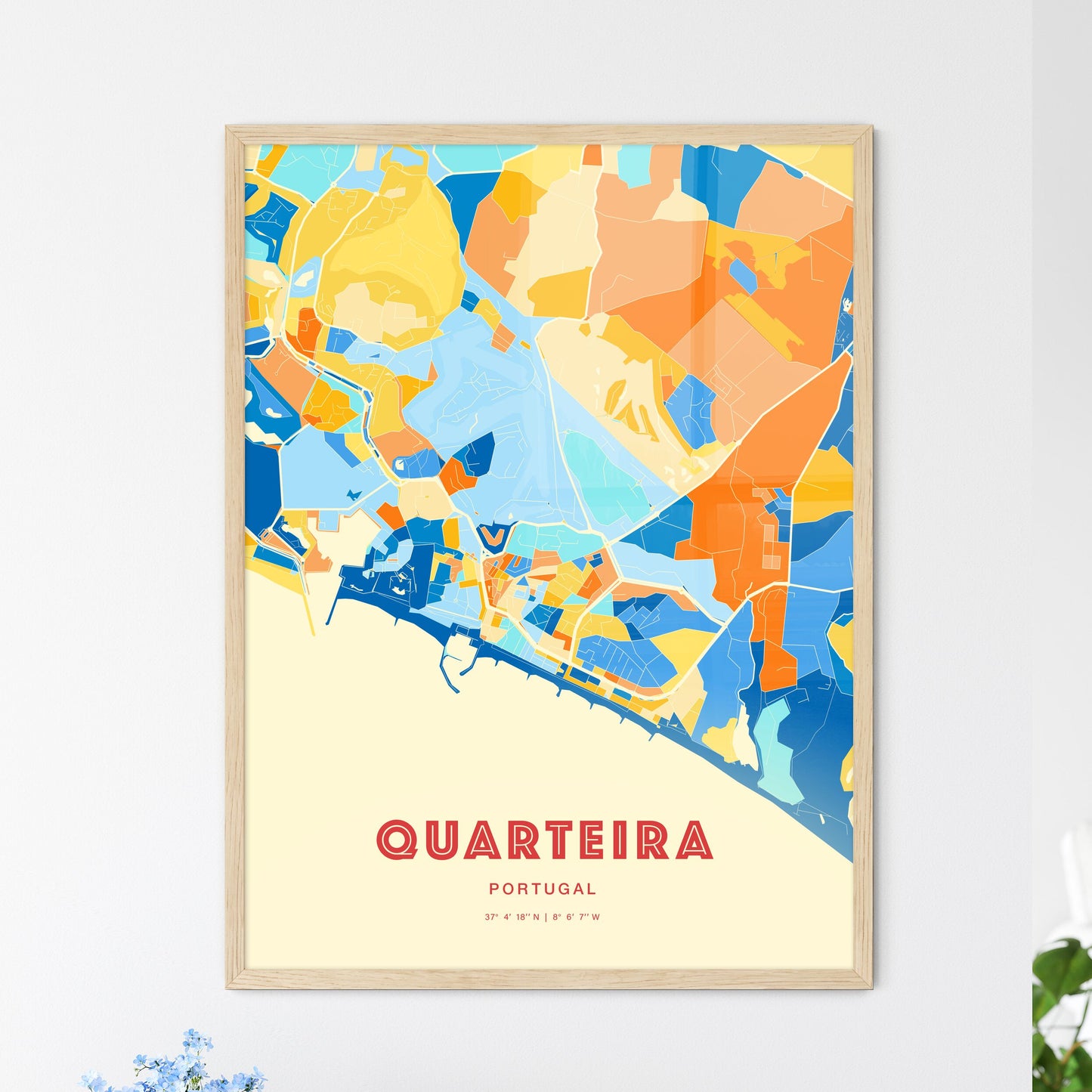Colorful Quarteira Portugal Fine Art Map Blue Orange