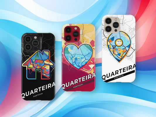 Quarteira Portugal slim phone case with colorful icon. Birthday, wedding or housewarming gift. Couple match cases.
